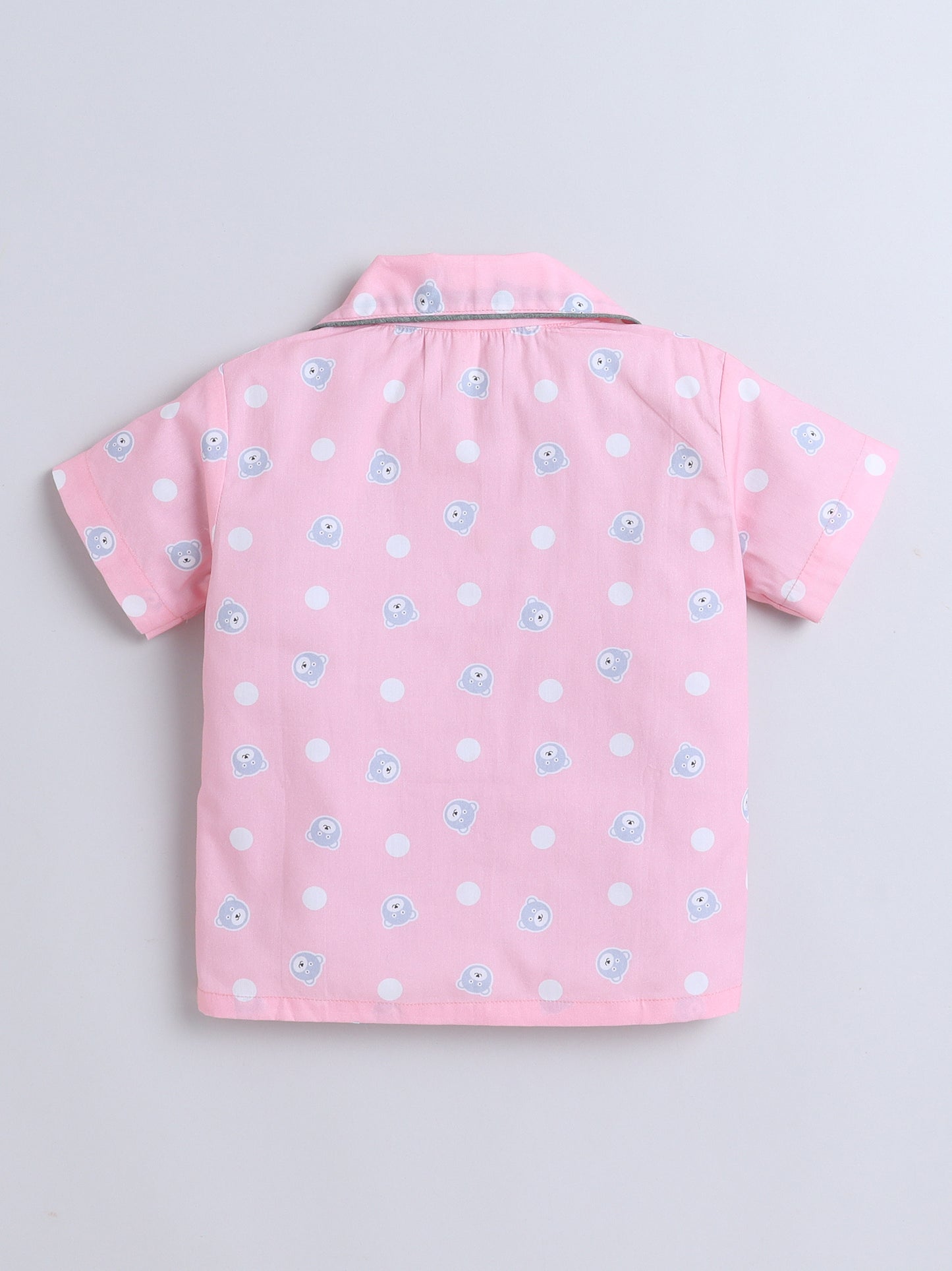 Half Sleeves Polka Dot Printed Night Suit Set Pink-ns