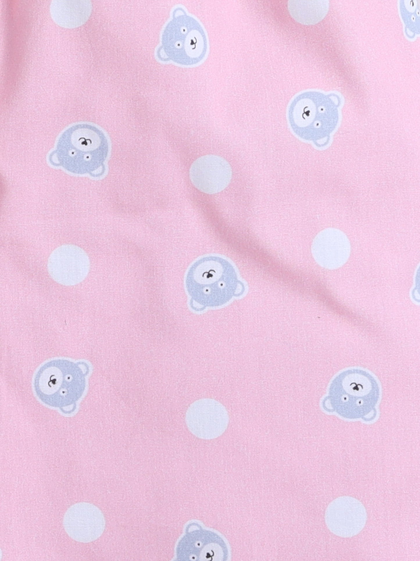 Cotton Woven Half Sleeves Bear & Polka Dots Printed Coordinating Night Suit Set - Pink