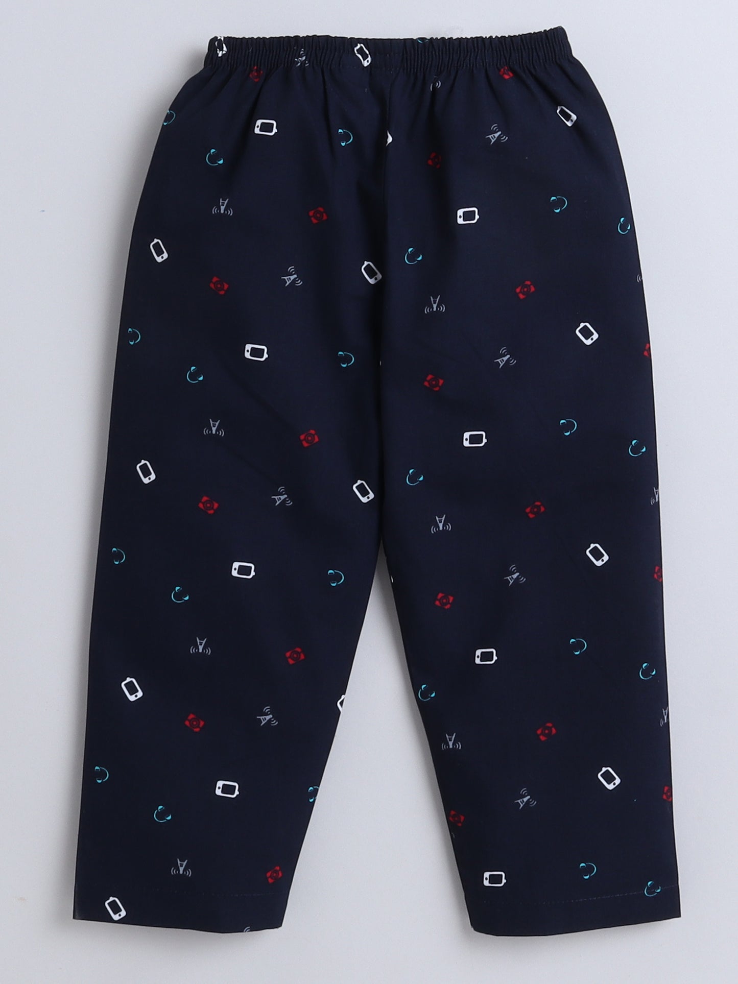 Half Sleeves Cubic Printed Night Suit Set Navy Blue