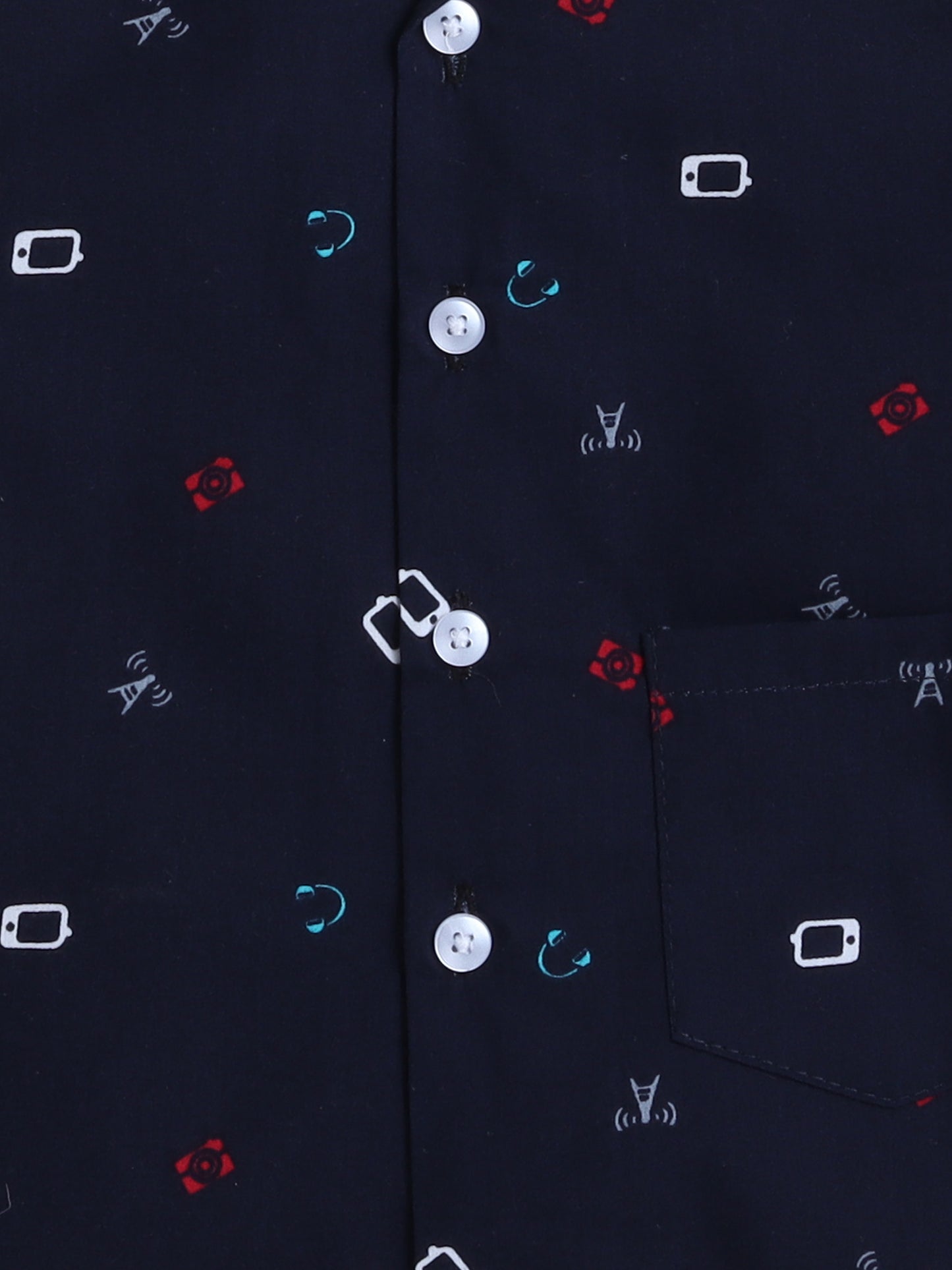 Half Sleeves Cubic Printed Night Suit Set Navy Blue