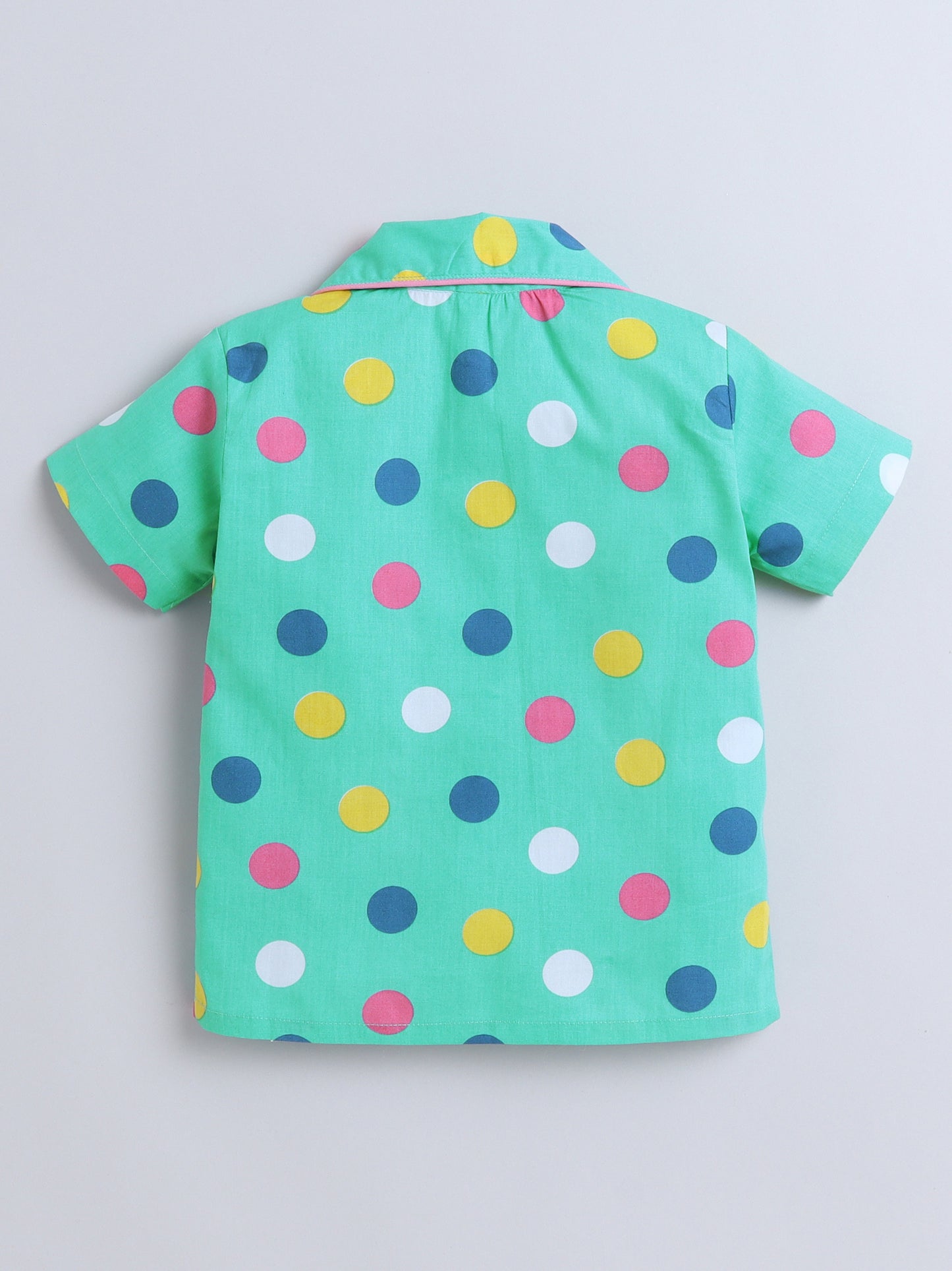 Half Sleeves Polka Dot Printed Night Suit Set Green