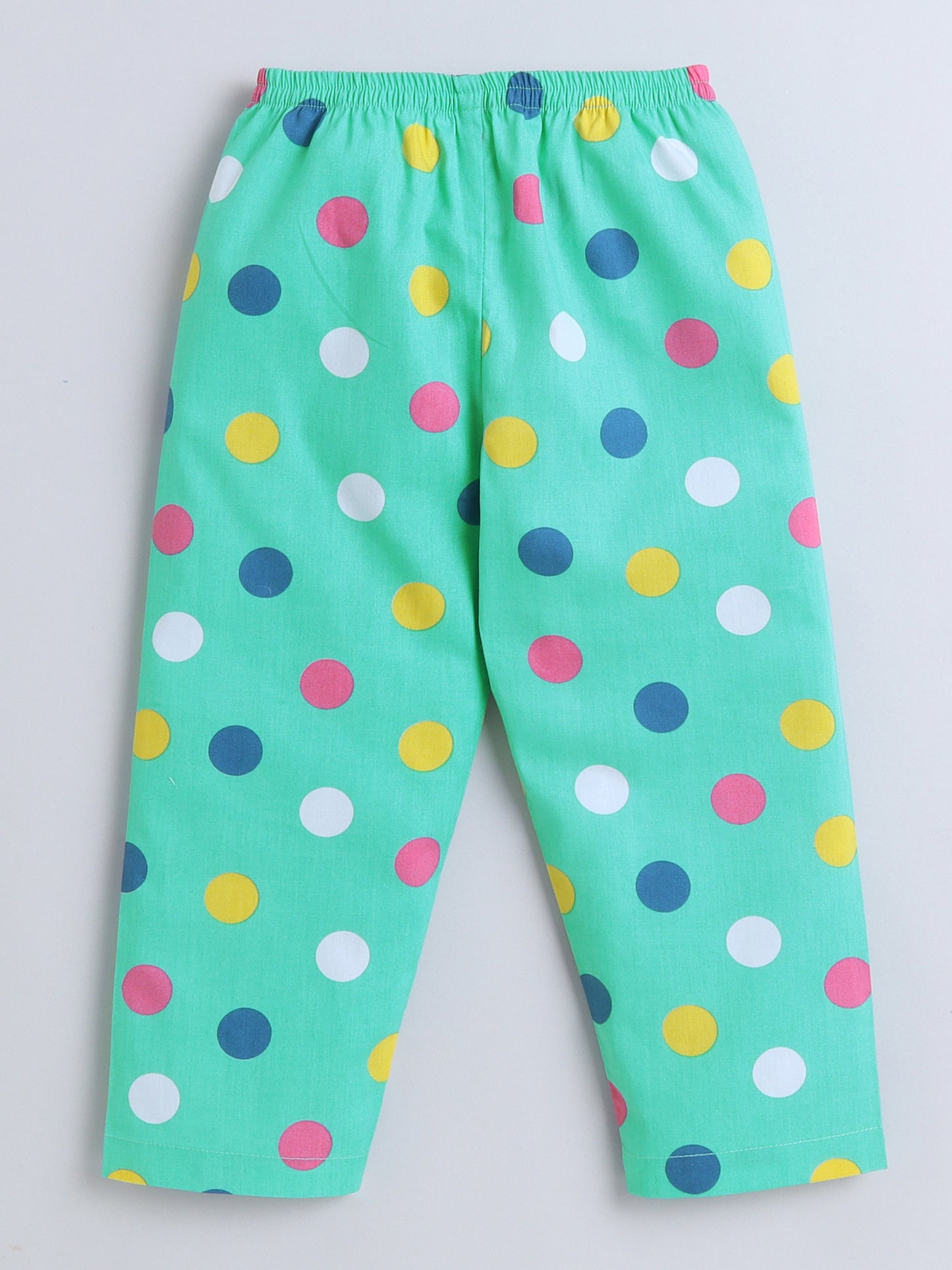Half Sleeves Polka Dot Printed Night Suit Set Green