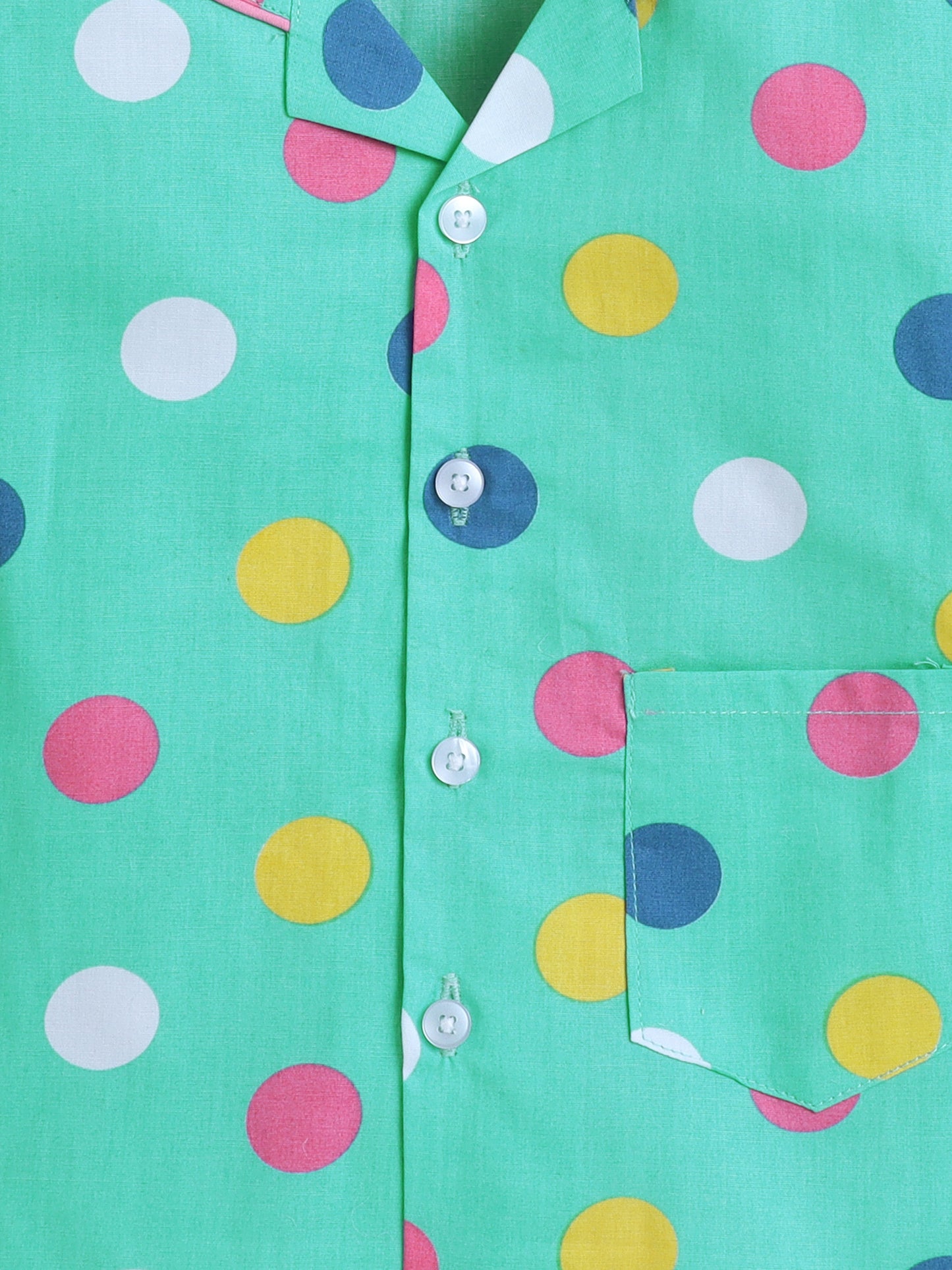 Half Sleeves Polka Dot Printed Night Suit Set Green