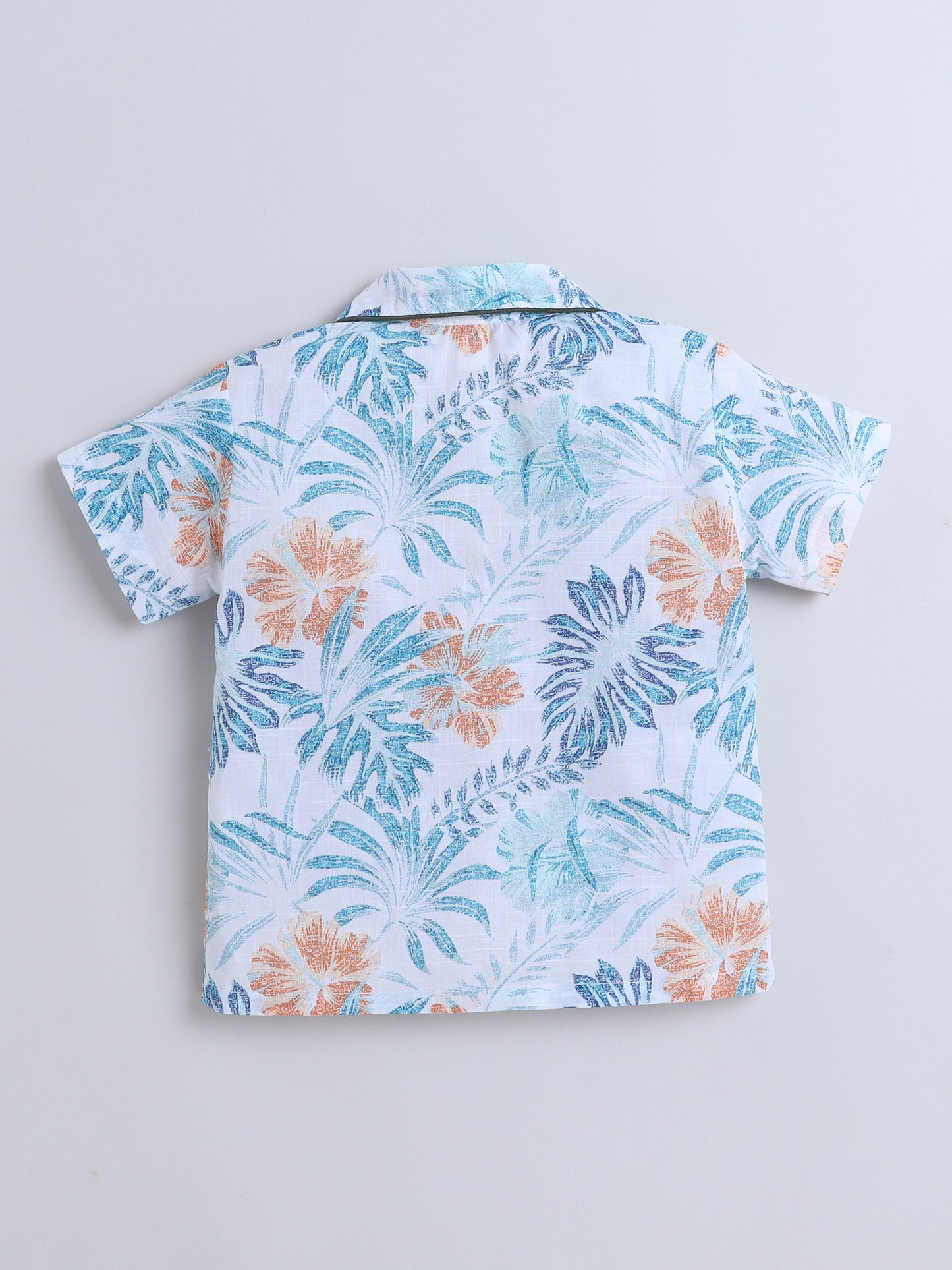 Half Sleeves Leaf Printed Night Suit Set White