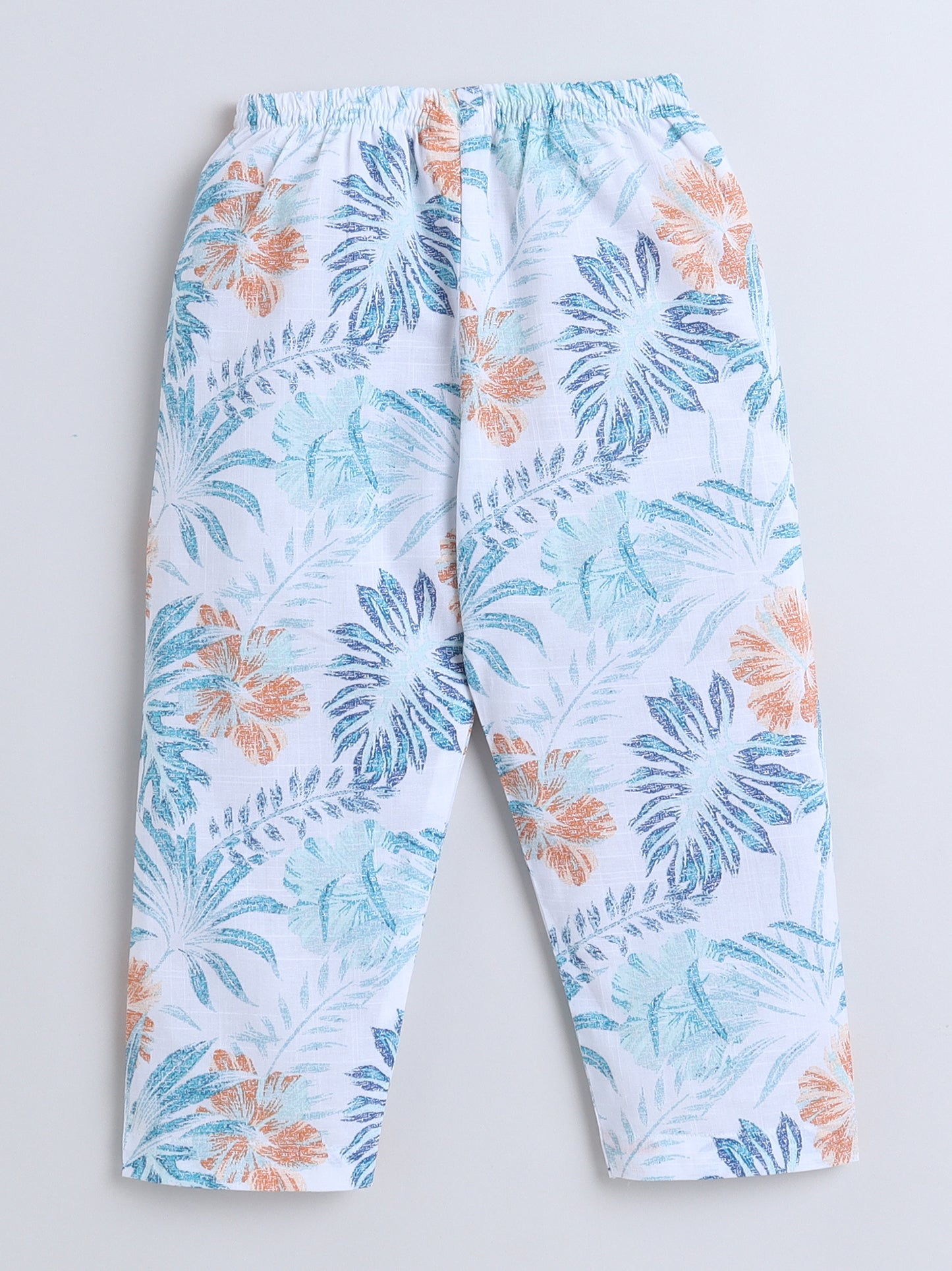 Half Sleeves Leaf Printed Night Suit Set White
