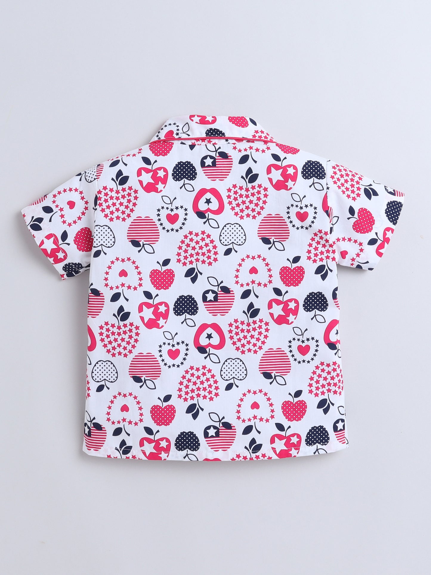 Half Sleeves Apple Printed Night Suit Set White