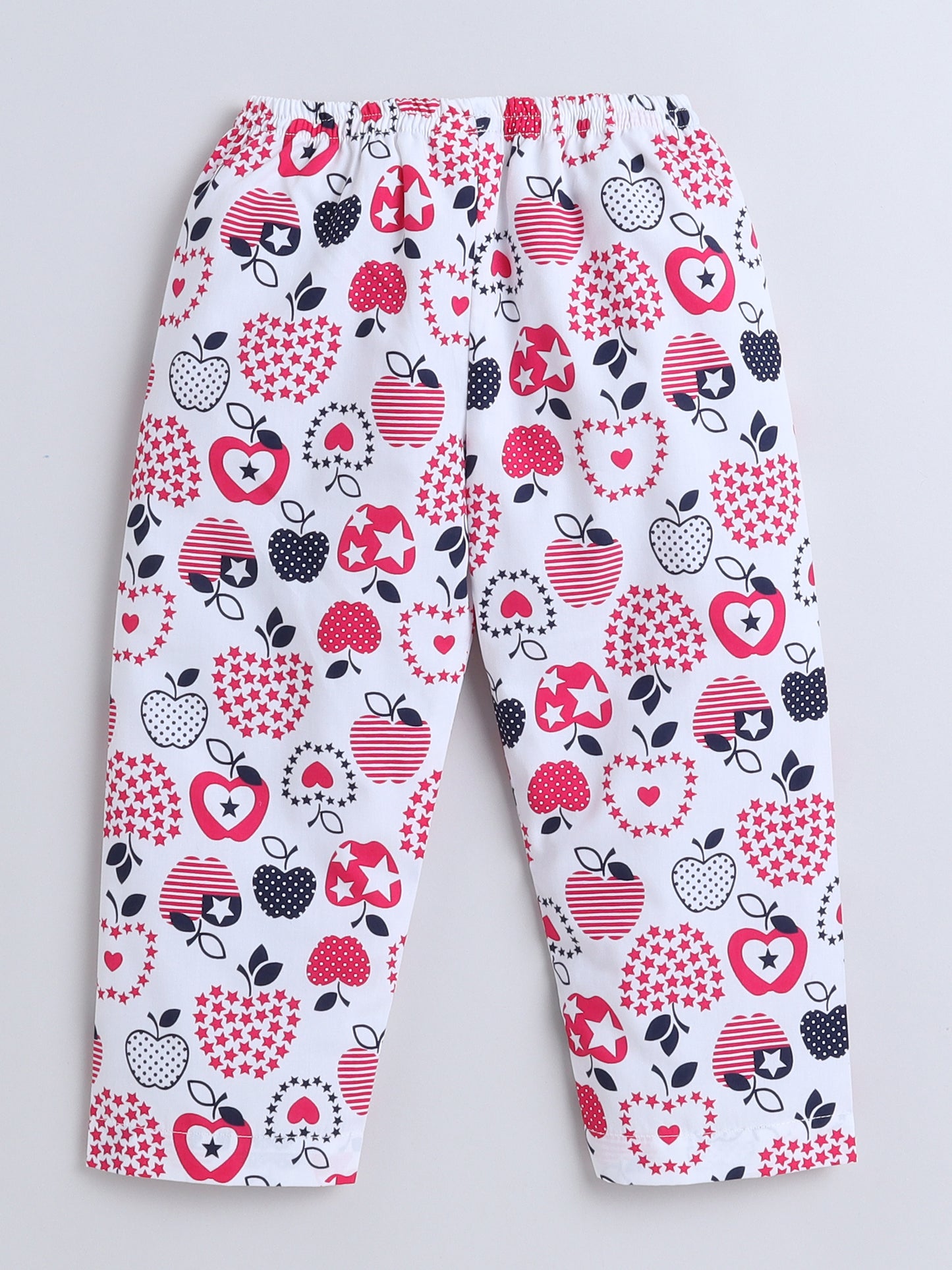 Half Sleeves Apple Printed Night Suit Set White