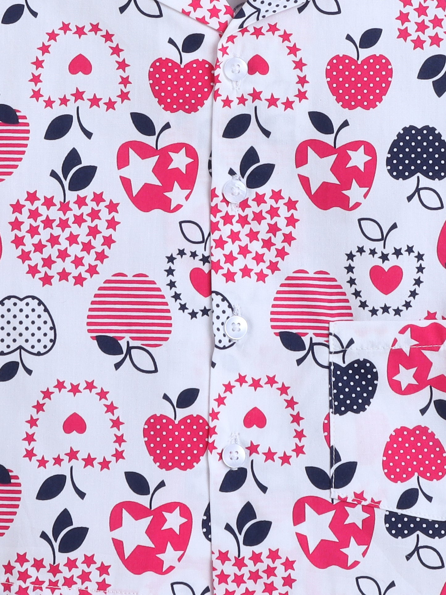 Half Sleeves Apple Printed Night Suit Set White