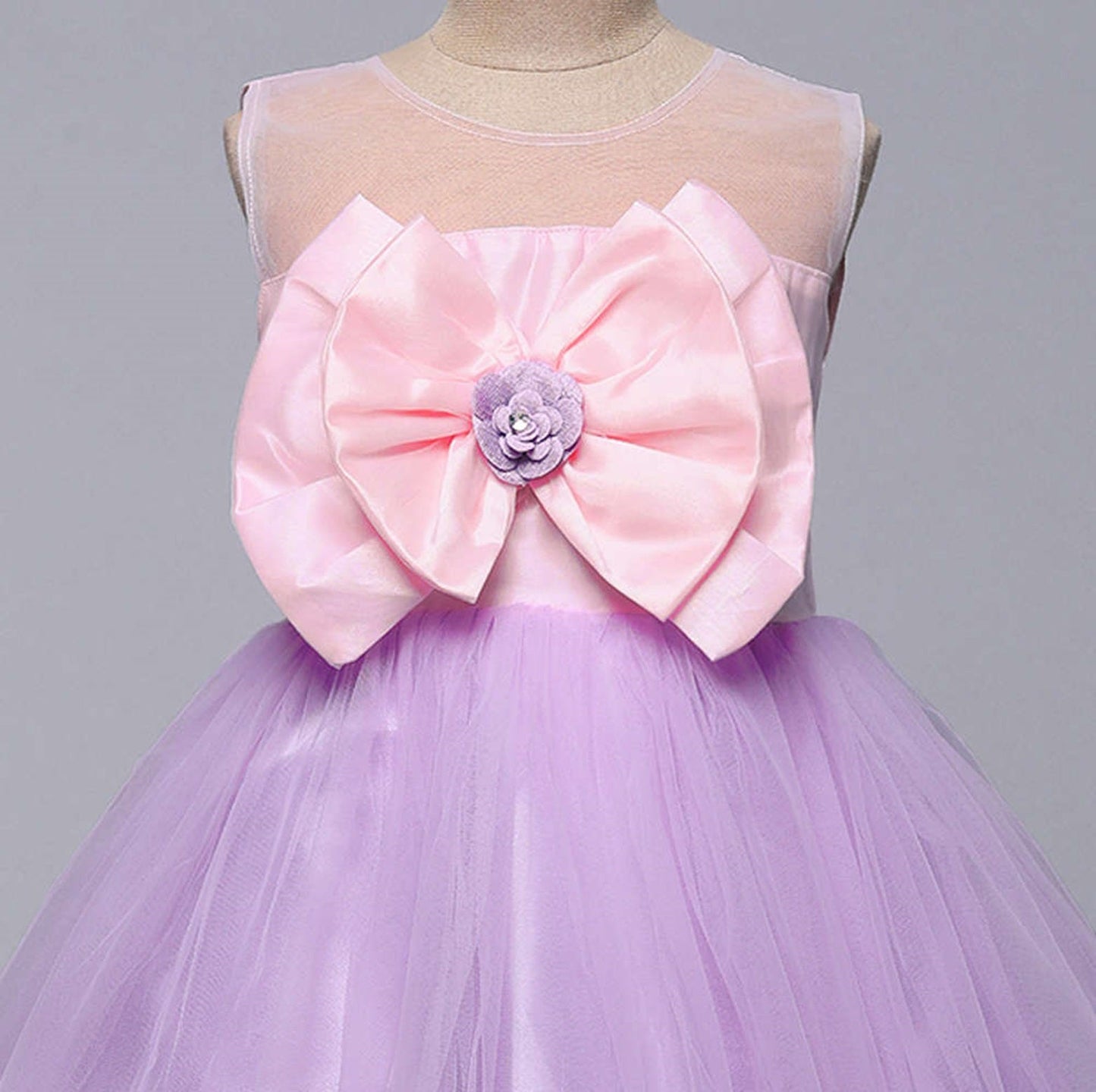 The Magic Wand Sleeveless Big Bow Embellished Net Party Dress - Purple