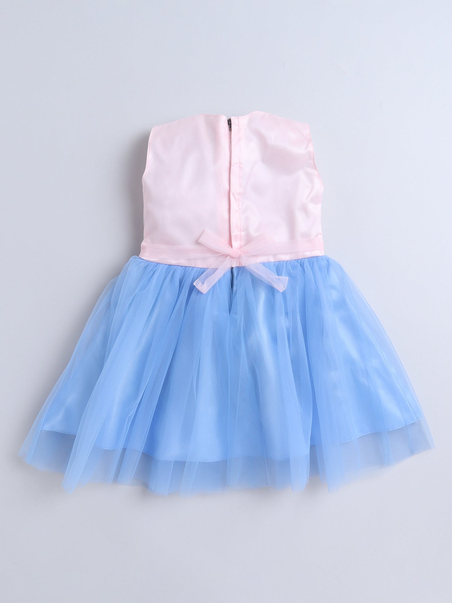 The Magic Wand Sleeveless Big Bow Embellished Net Party Dress - Blue