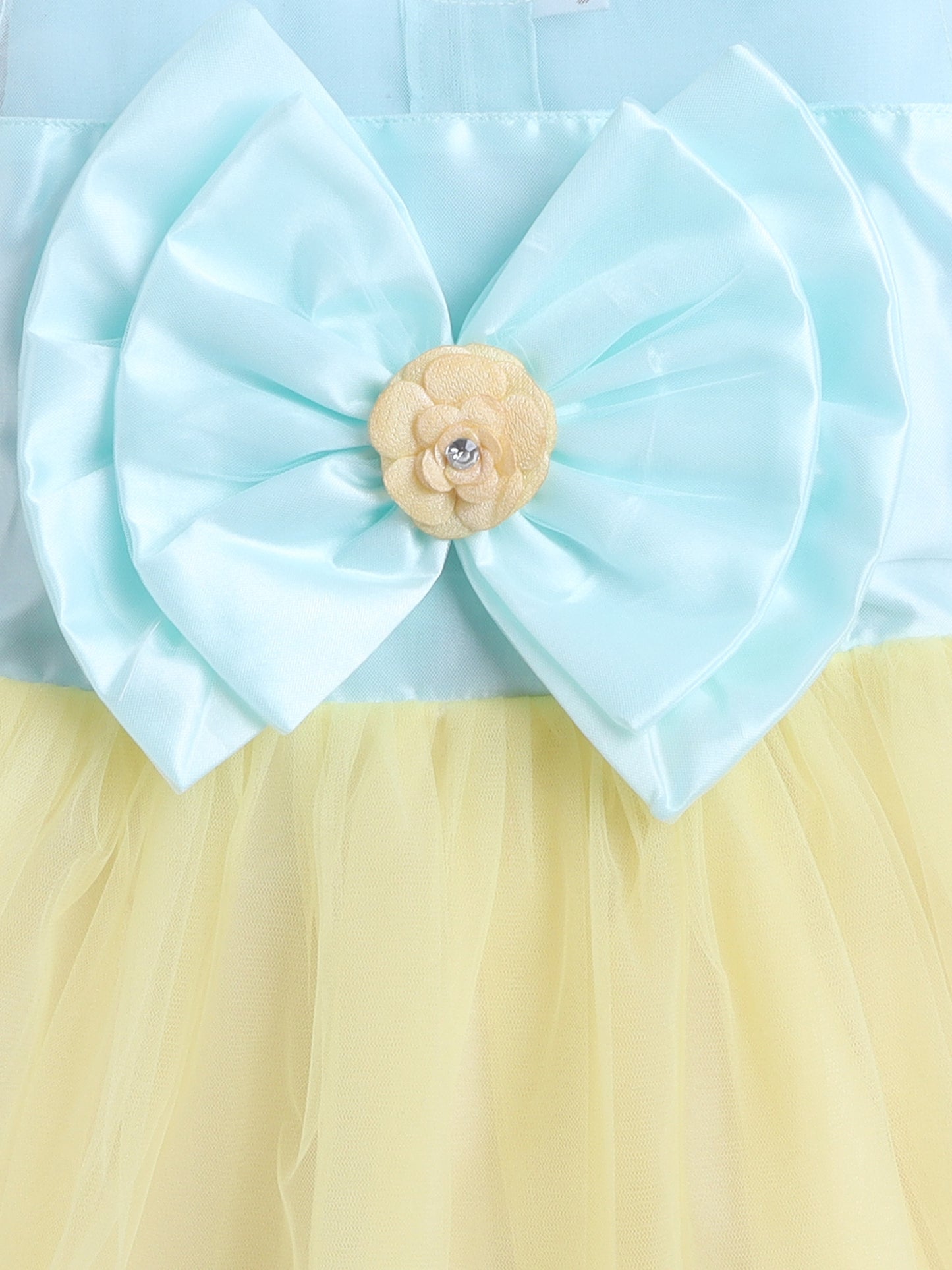 Sleeveless Big Bow Embelished Net Party Dress Yellow