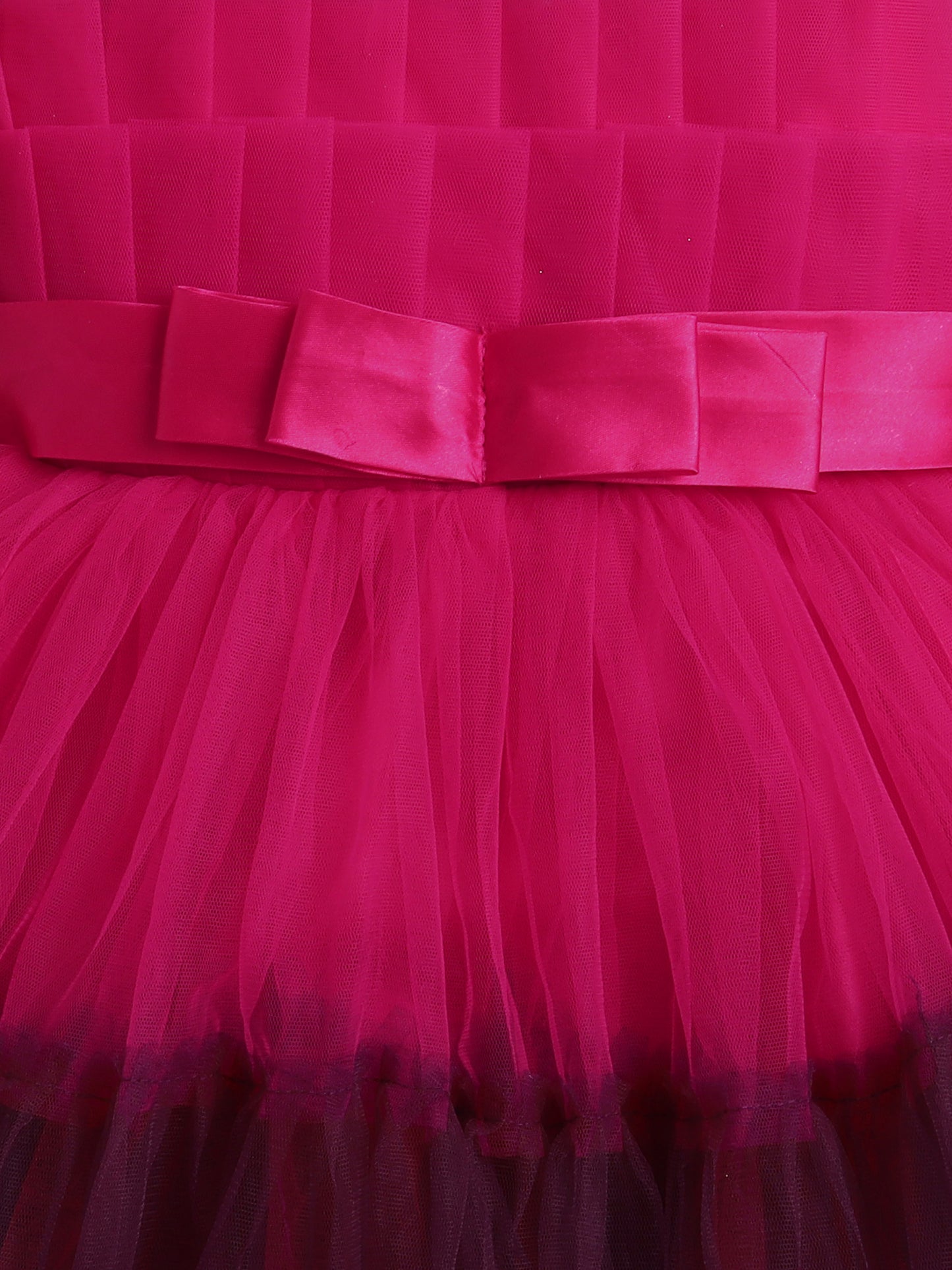 Sleeveless Net Bouquet Yoke Frill Bottom Dress For Girls Fuchsia