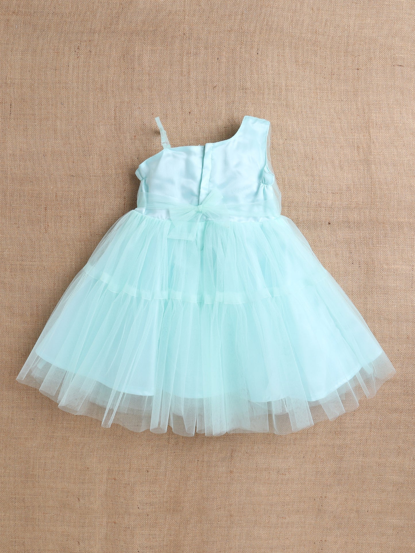 Sleeveless Net Flower Embroidered Patch Dress Dress For Girls - Blue