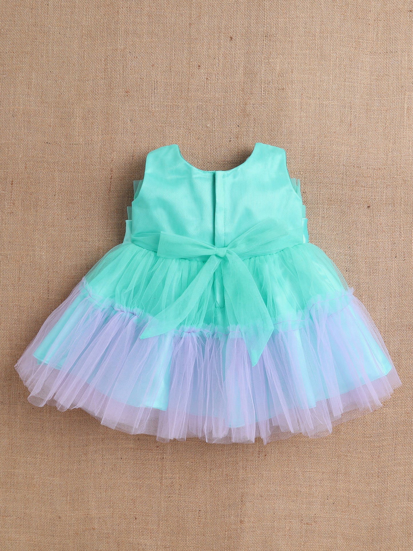 Sleeveless Net Party Dress- Multi Colored