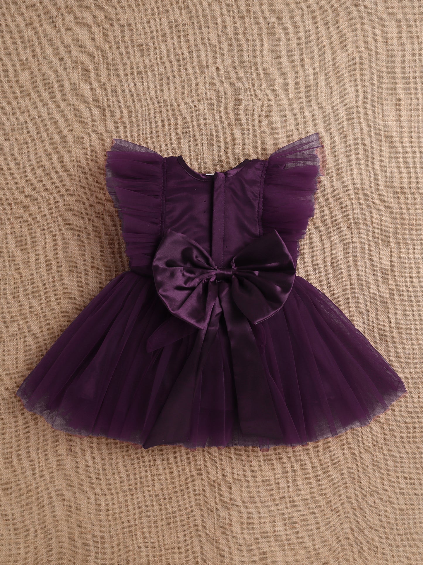 Sleeveless Sequins Bow Embellished Dress For Girls - Wine