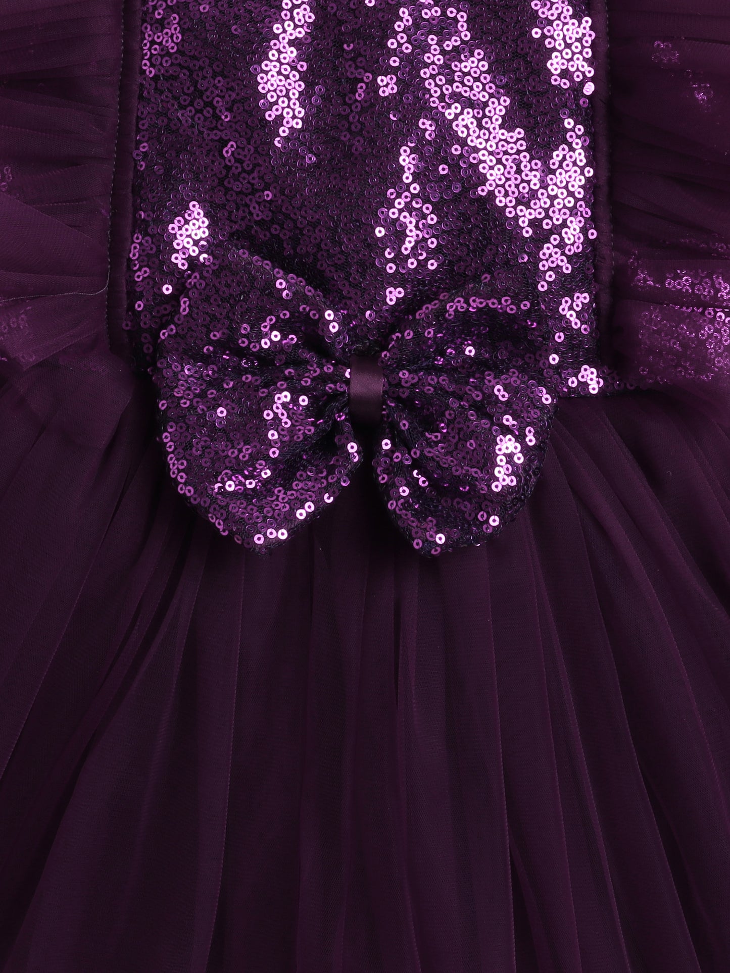 Sleeveless Sequins Bow Embellished Dress For Girls - Wine
