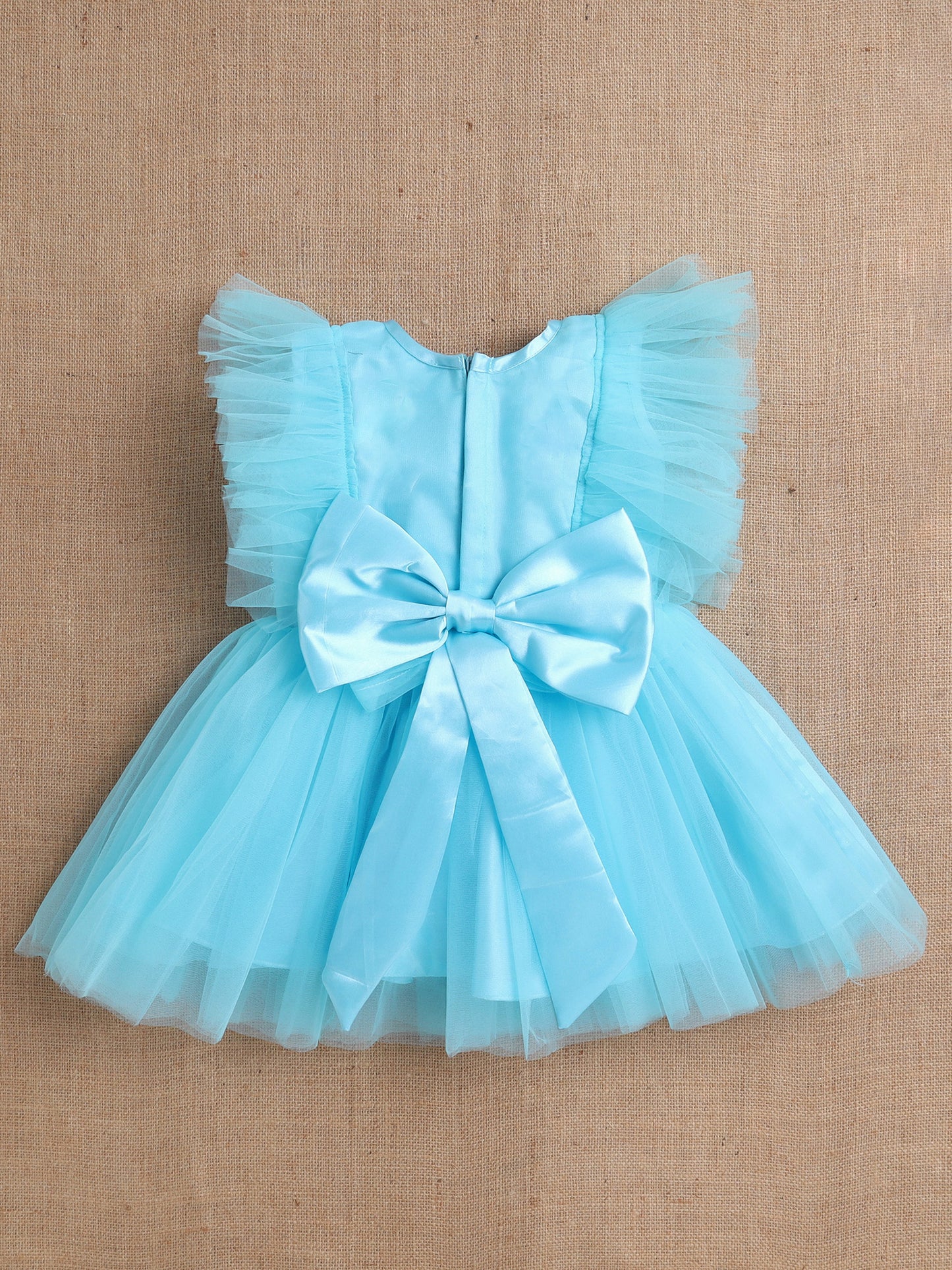 Sleeveless Sequins Bow Embelished Dress For Girls Blue