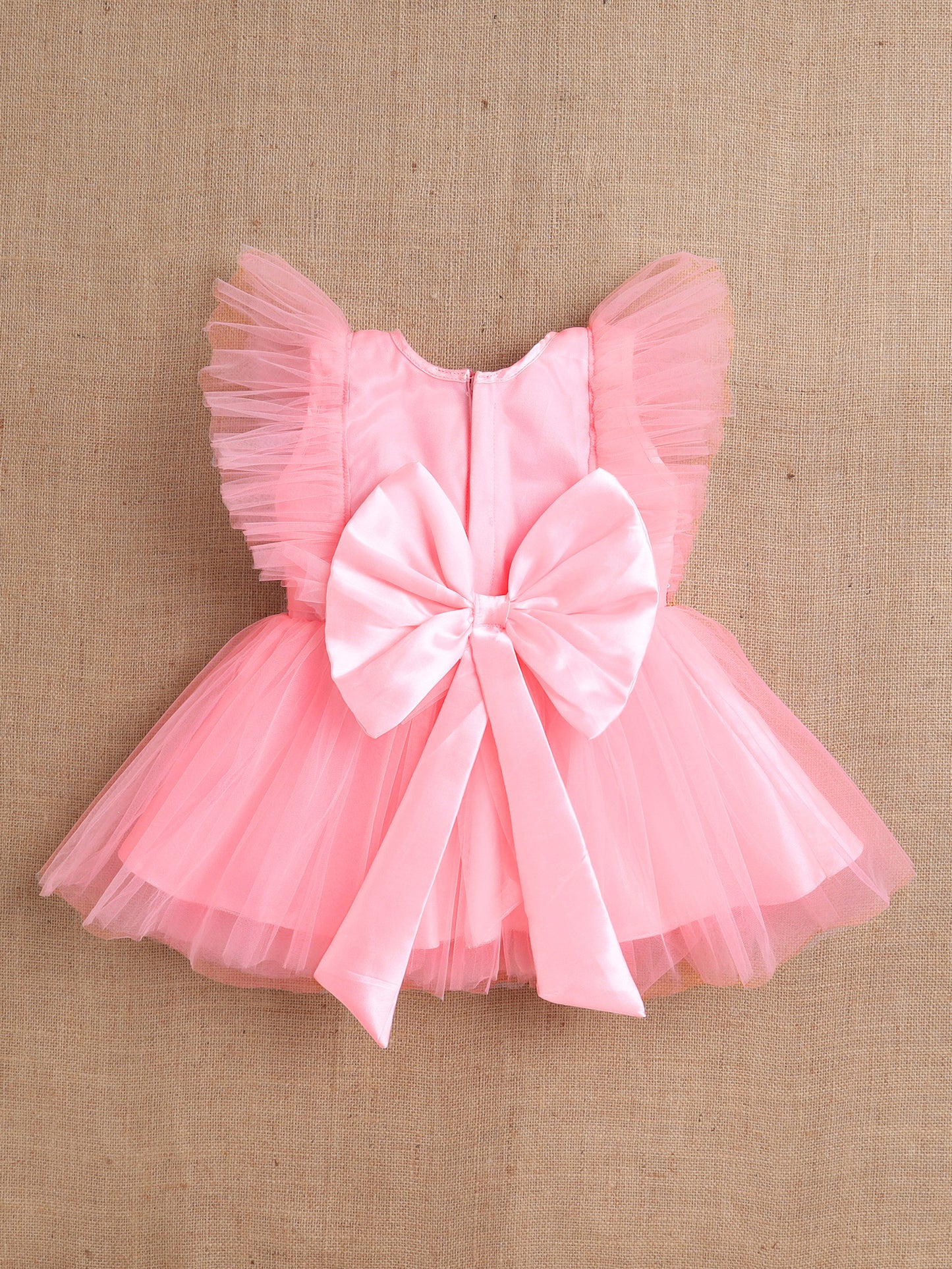 Sleeveless Sequins Bow Embellished Dress For Girls- Pink