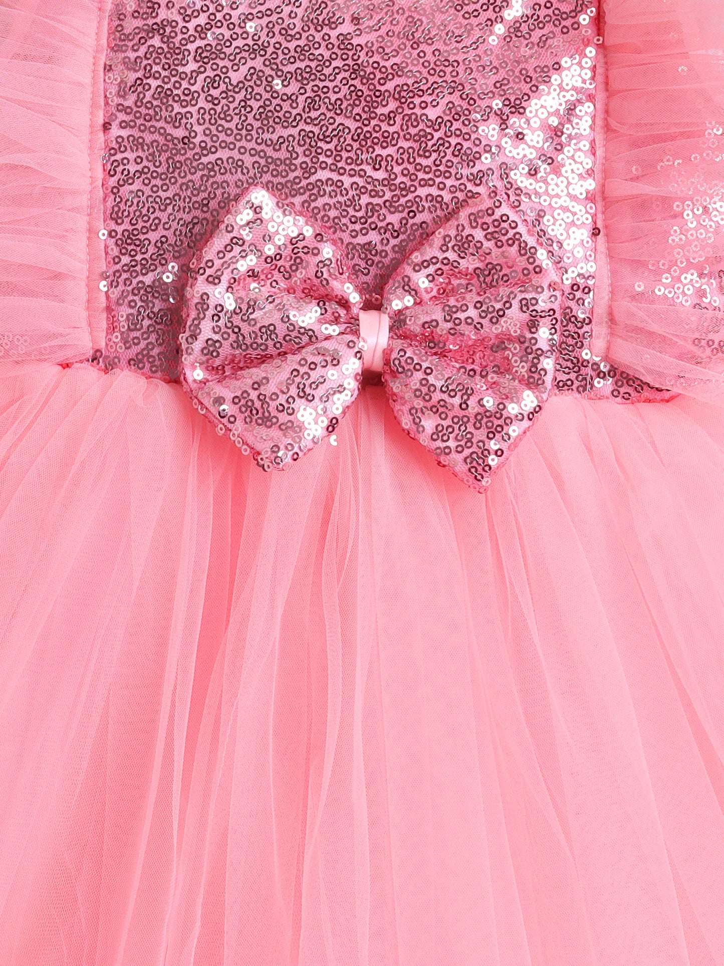 Sleeveless Sequins Bow Embellished Dress For Girls- Pink