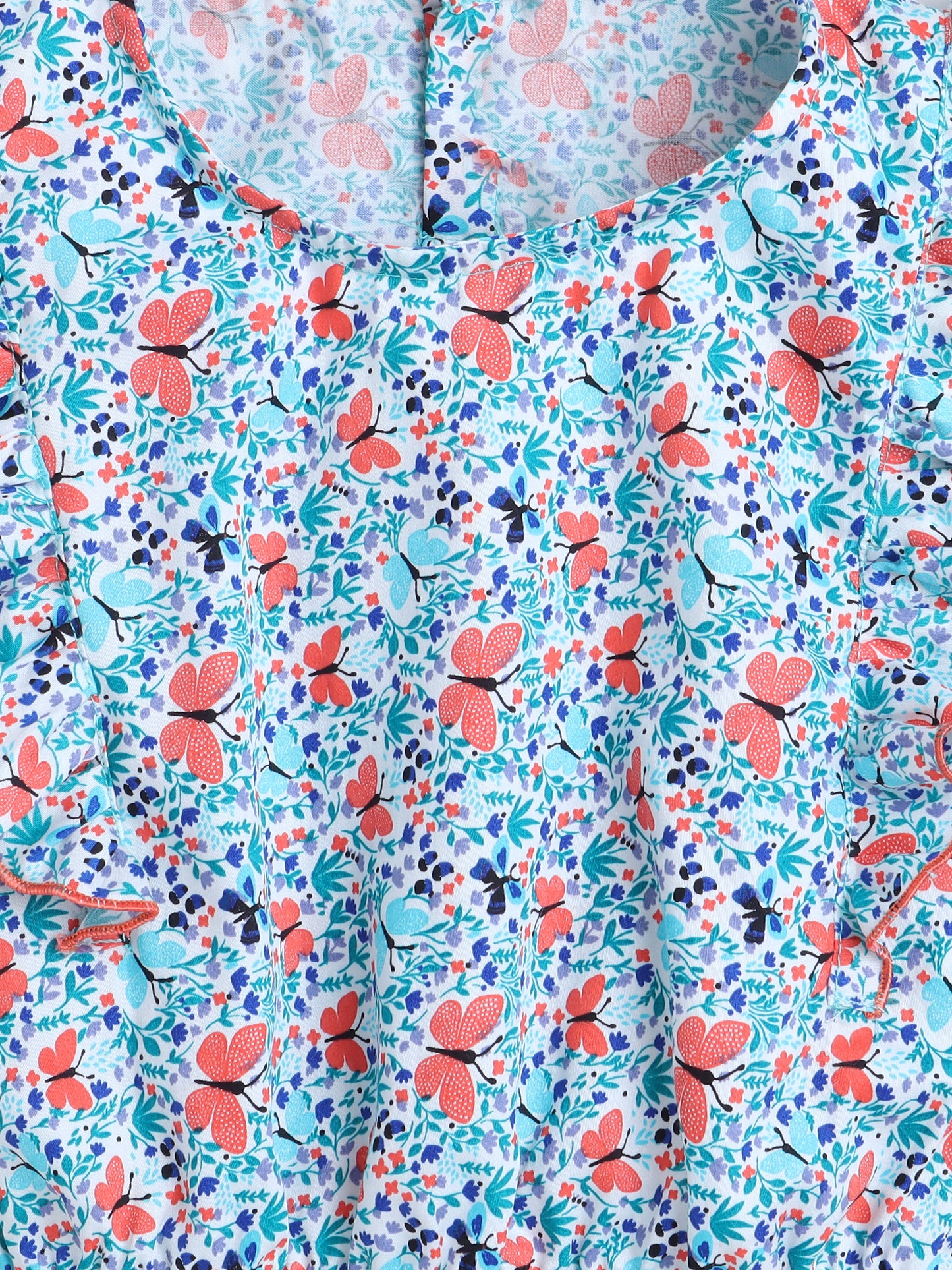All Over Printed Cotton Sleeveless Floral Top - Blue, Orange