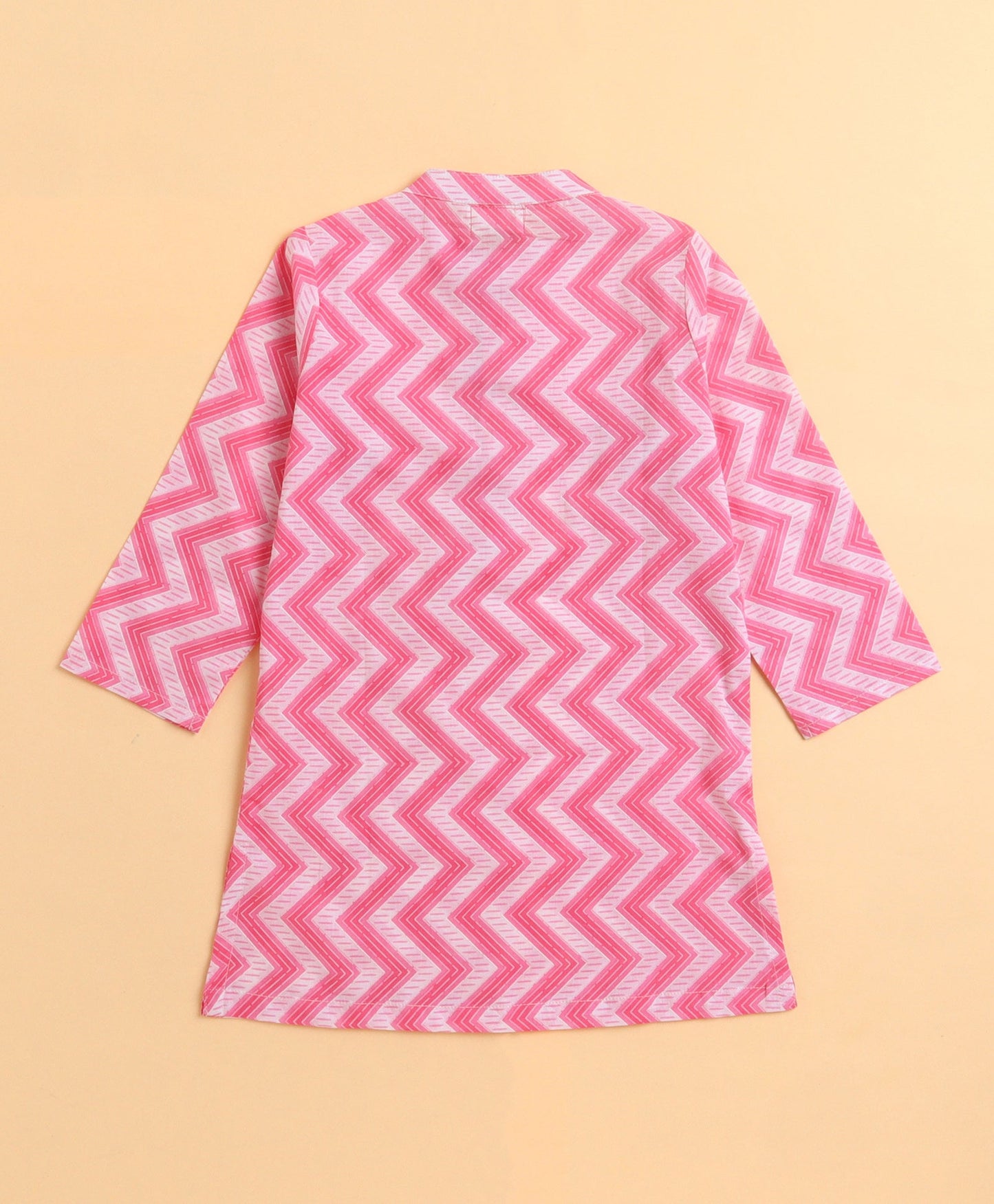 The Magic Wand Cambric Cotton woven Full Sleeves Zigzag Printed Kurta Pyjama Set - Pink