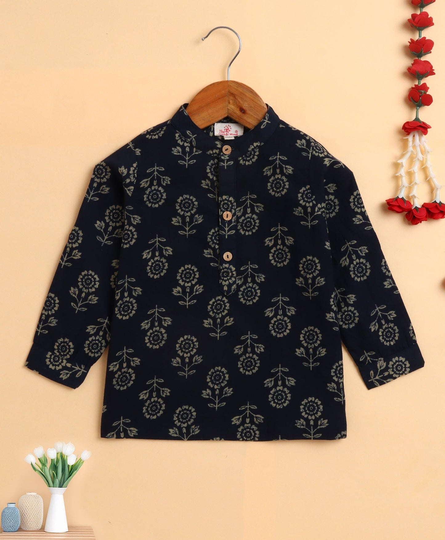 The Magic Wand Cambric Cotton woven Full Sleeves Printed Short Kurta - Teal Blue