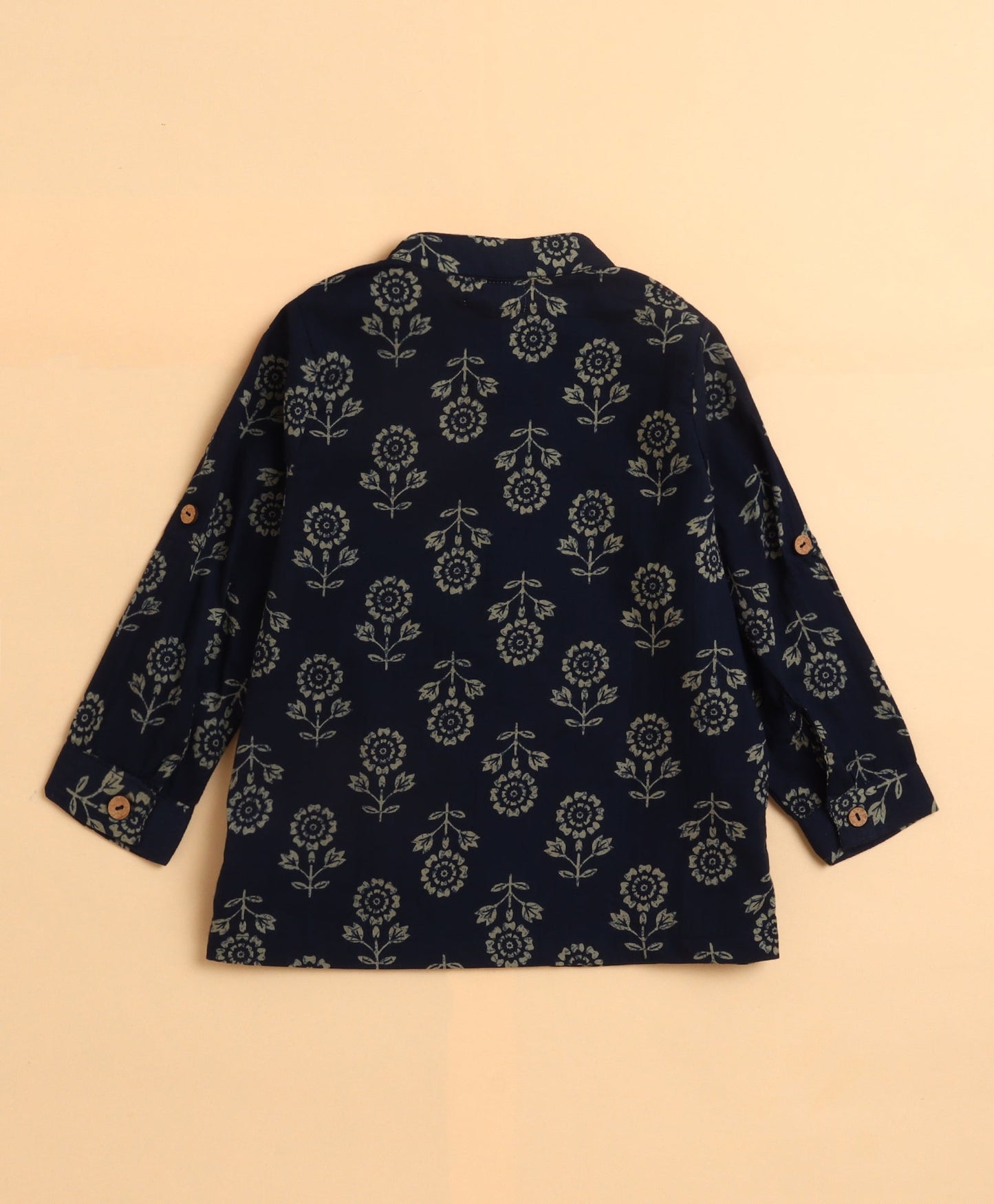 The Magic Wand Cambric Cotton woven Full Sleeves Printed Short Kurta - Teal Blue