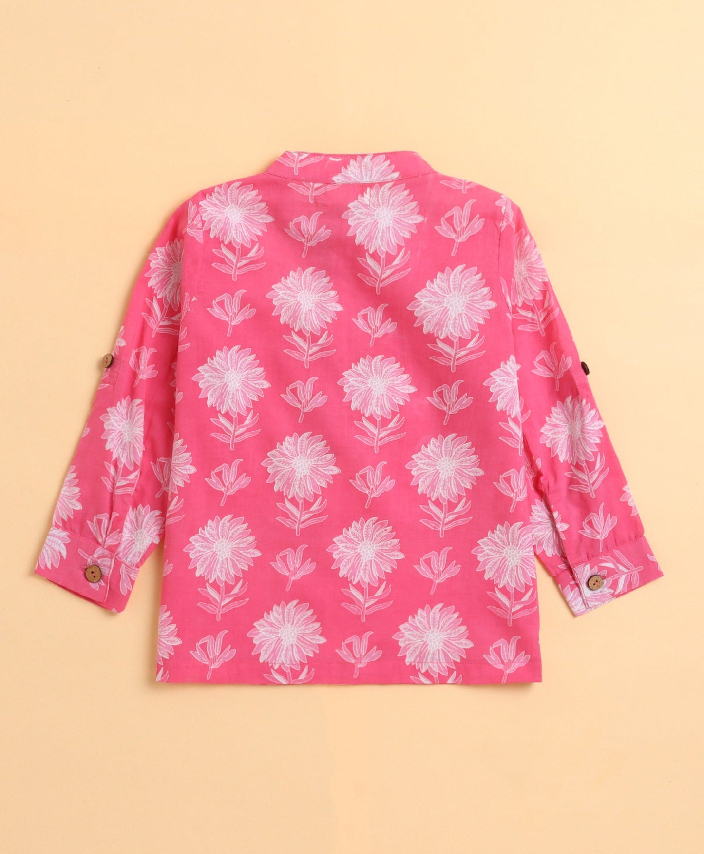 The Magic Wand Cambric Cotton woven Full Sleeves Floral Printed Short Kurta - Pink