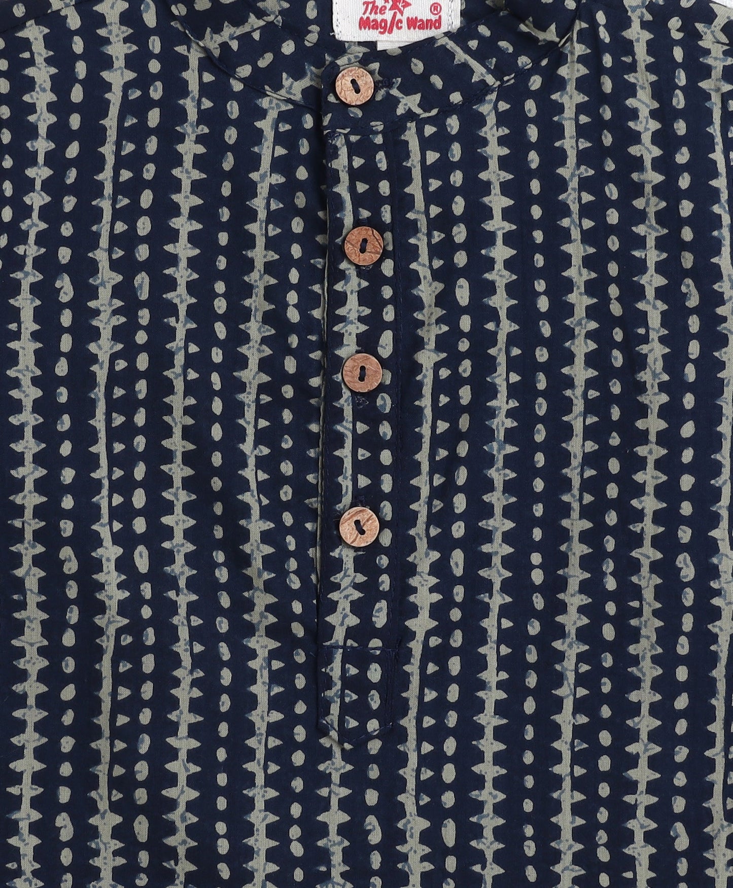 Cotton Woven Full Sleeves Stripe Printed Short Kurta- Teal Blue