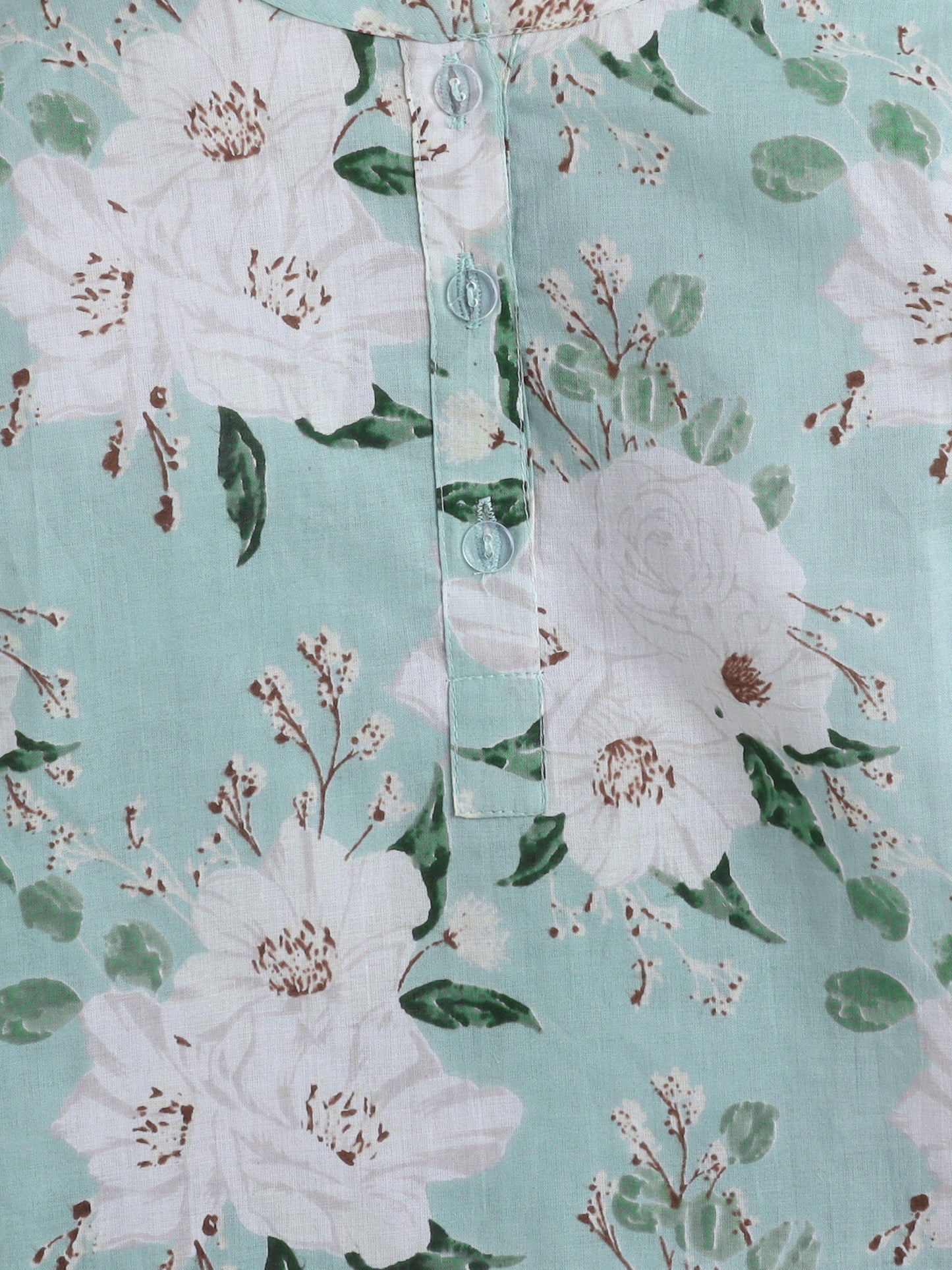 Floral Print Cotton Full Sleeves Loungewear Set-Mint