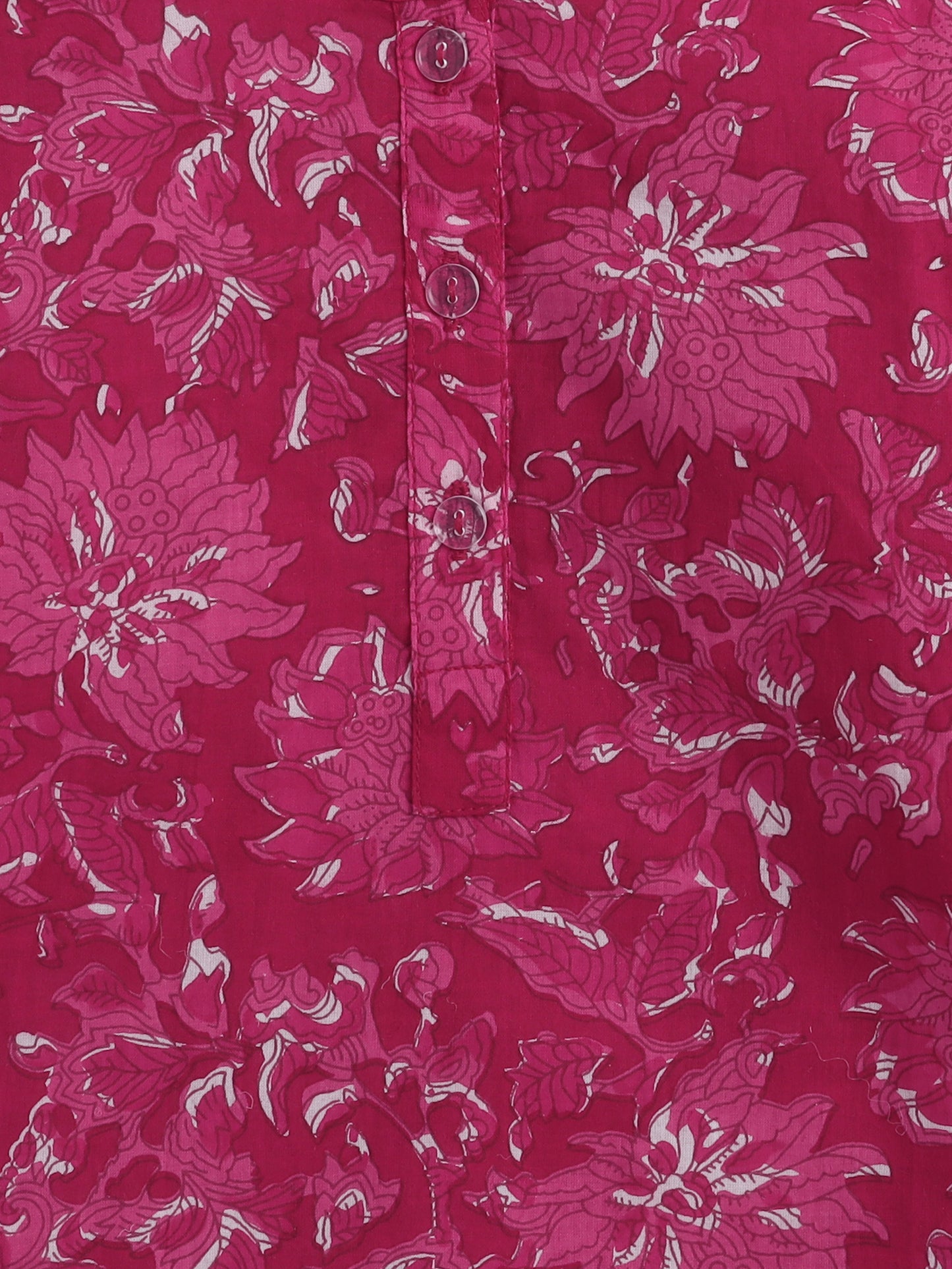 Floral Print Cotton Full Sleeves Loungewear Set - Fushcia