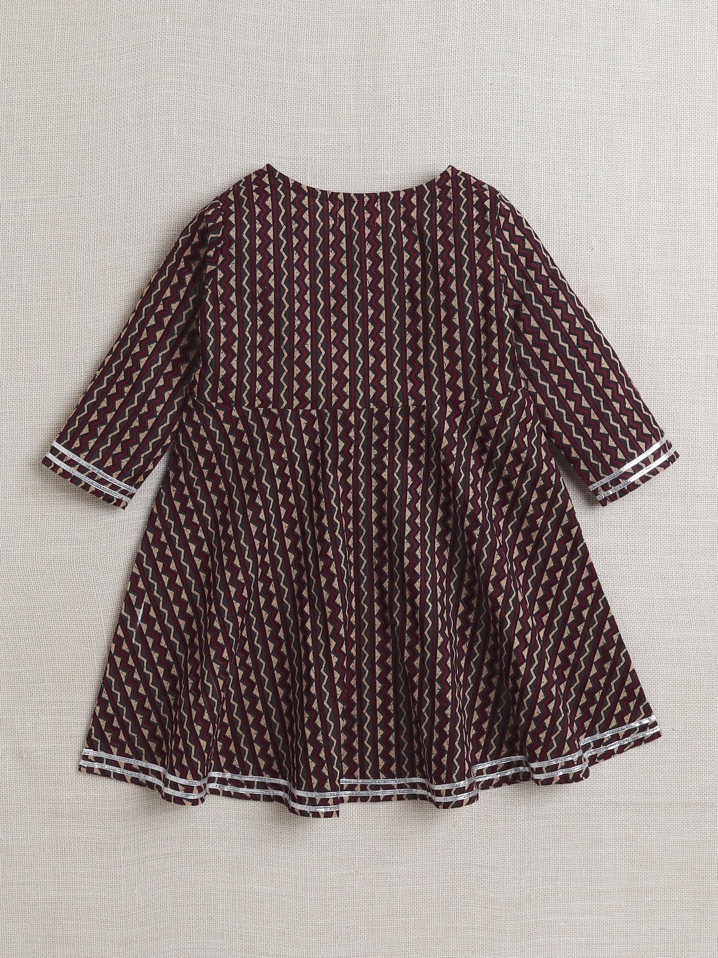 The Magic Wand 3/4Th Sleeves Stripe Dress With Jacket-Maroon