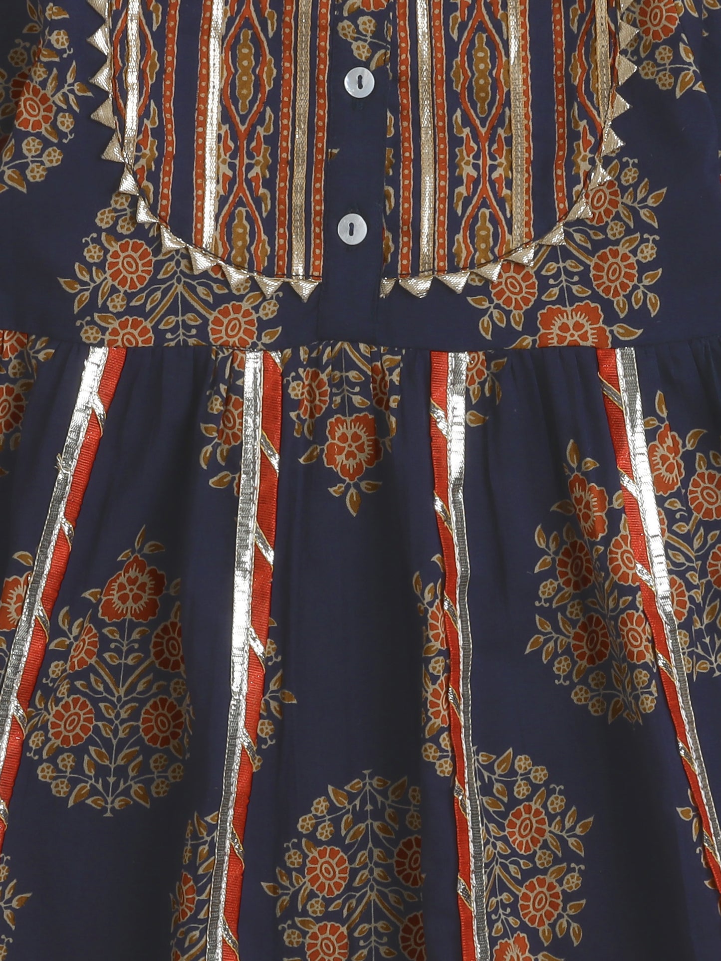 Short Sleeves Floral print Ethnic Dress- Black