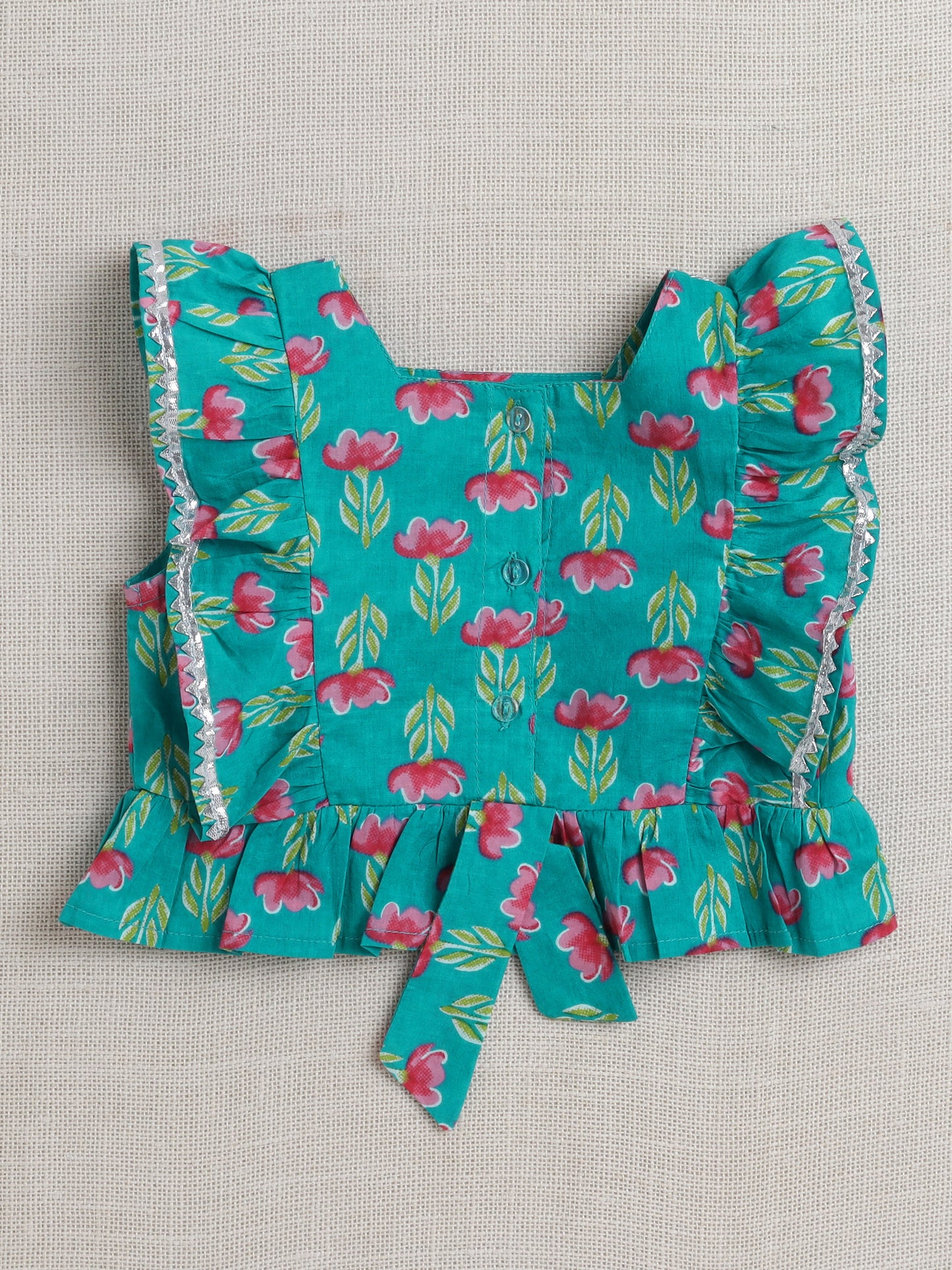 Sleeveless Floral Print Lehenga Choli Set - Blue