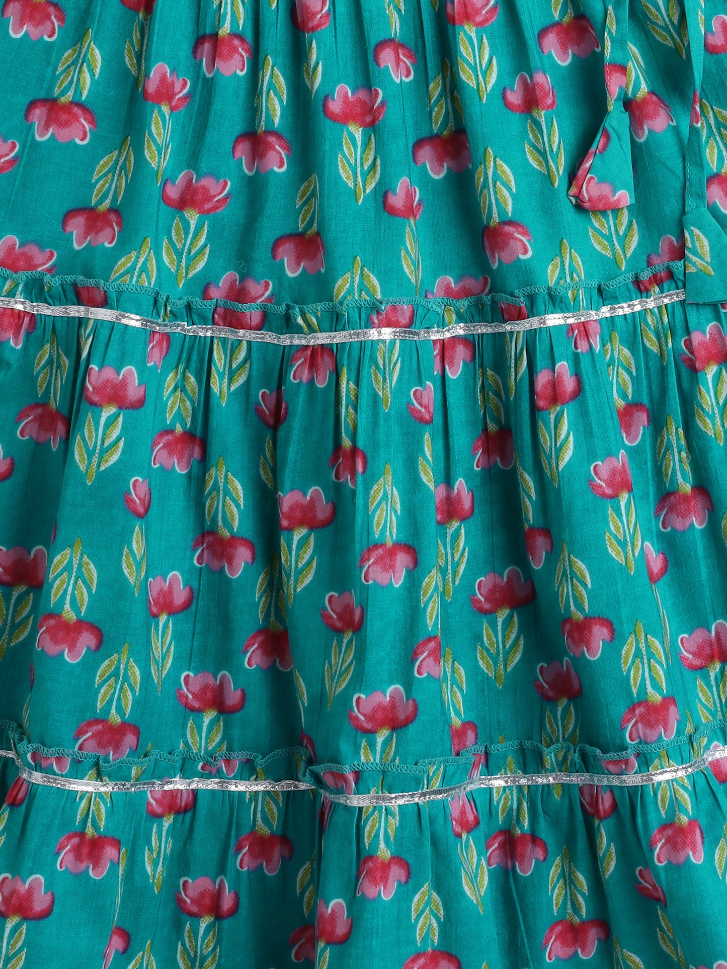 Sleeveless Floral Print Lehenga Choli Set - Blue