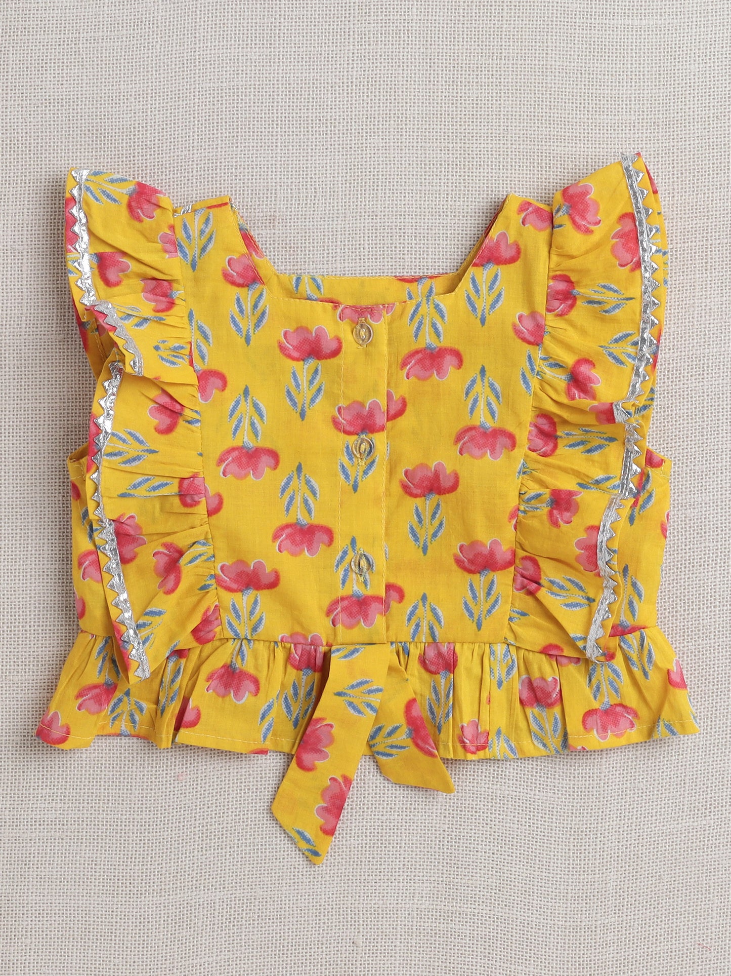Sleeveless Floral Print Lehenga Choli Set - Yellow