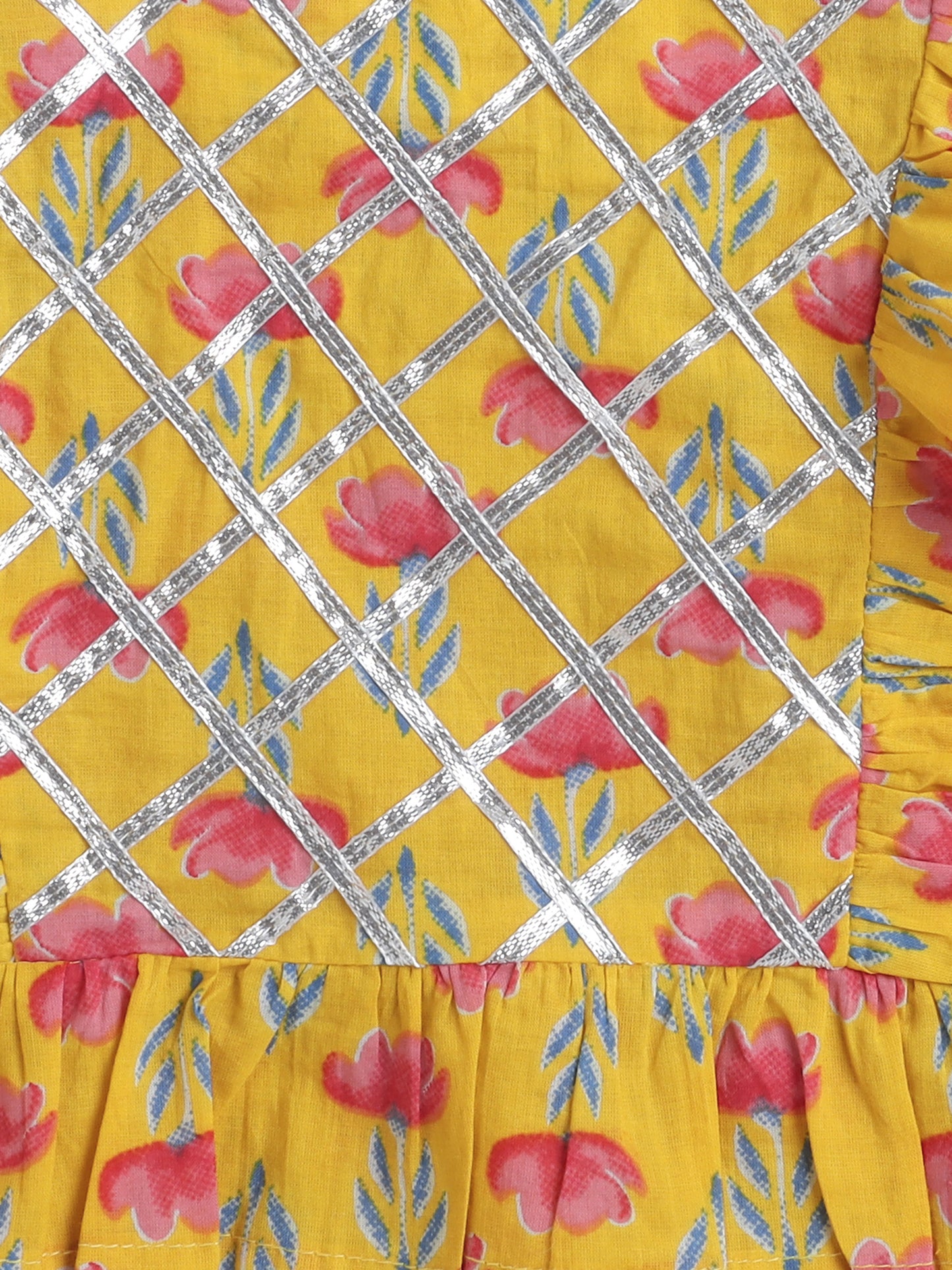 Sleeveless Floral Print Lehenga Choli Set - Yellow