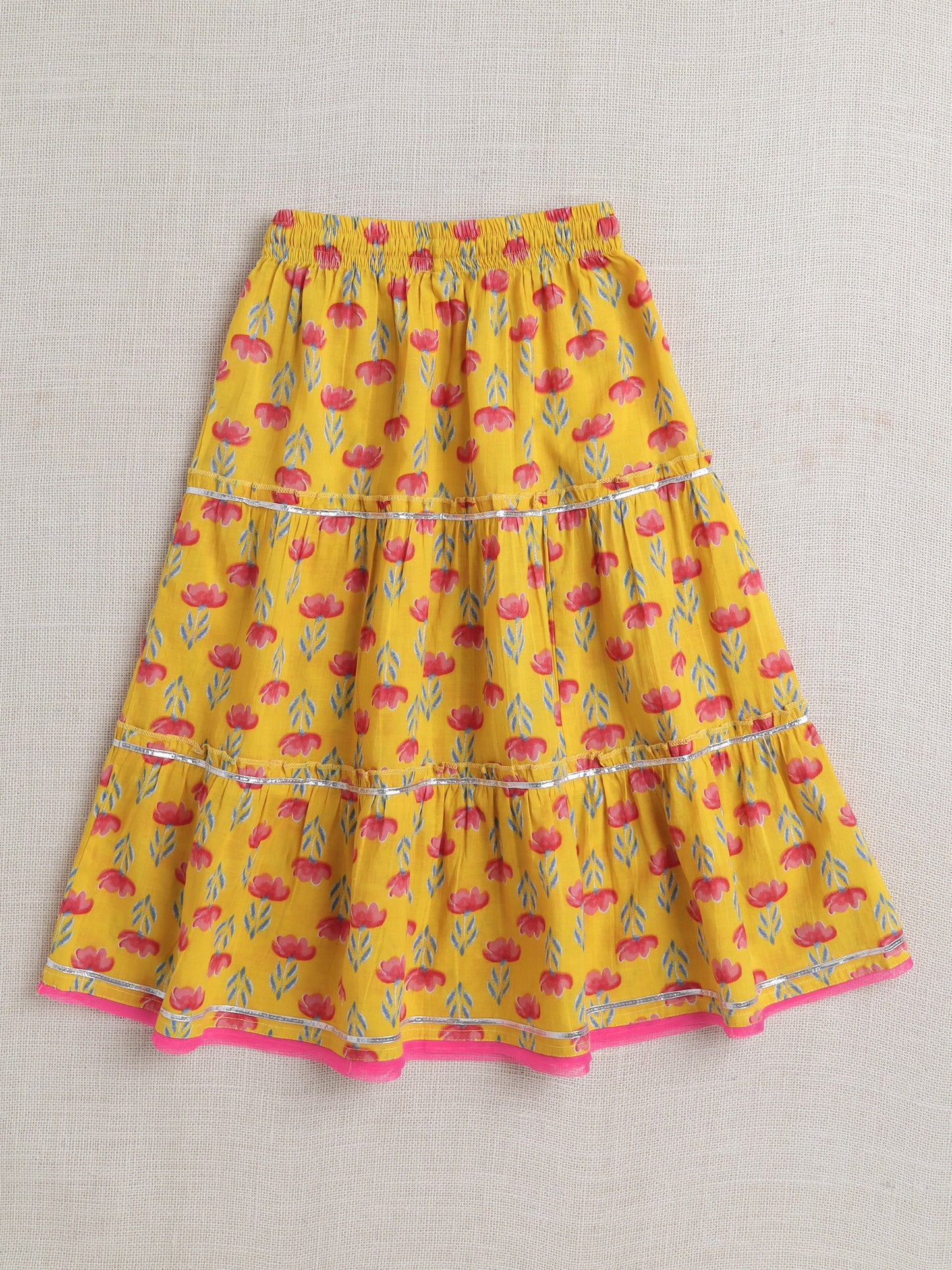 Sleeveless Floral Print Lehenga Choli Set - Yellow