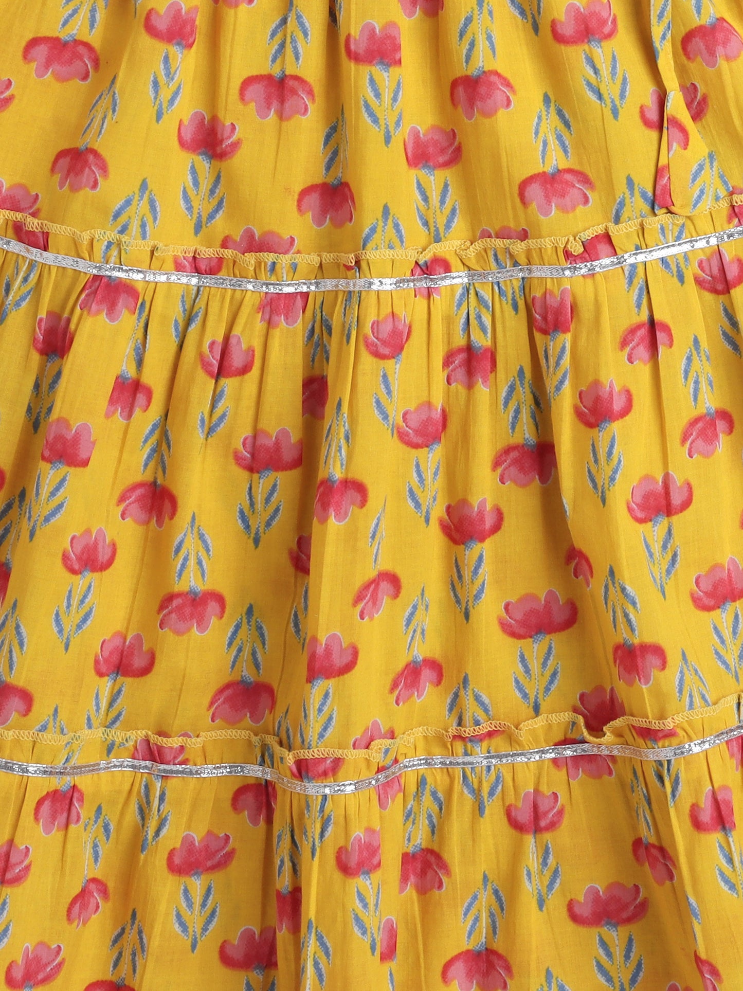 Sleeveless Floral Print Lehenga Choli Set - Yellow