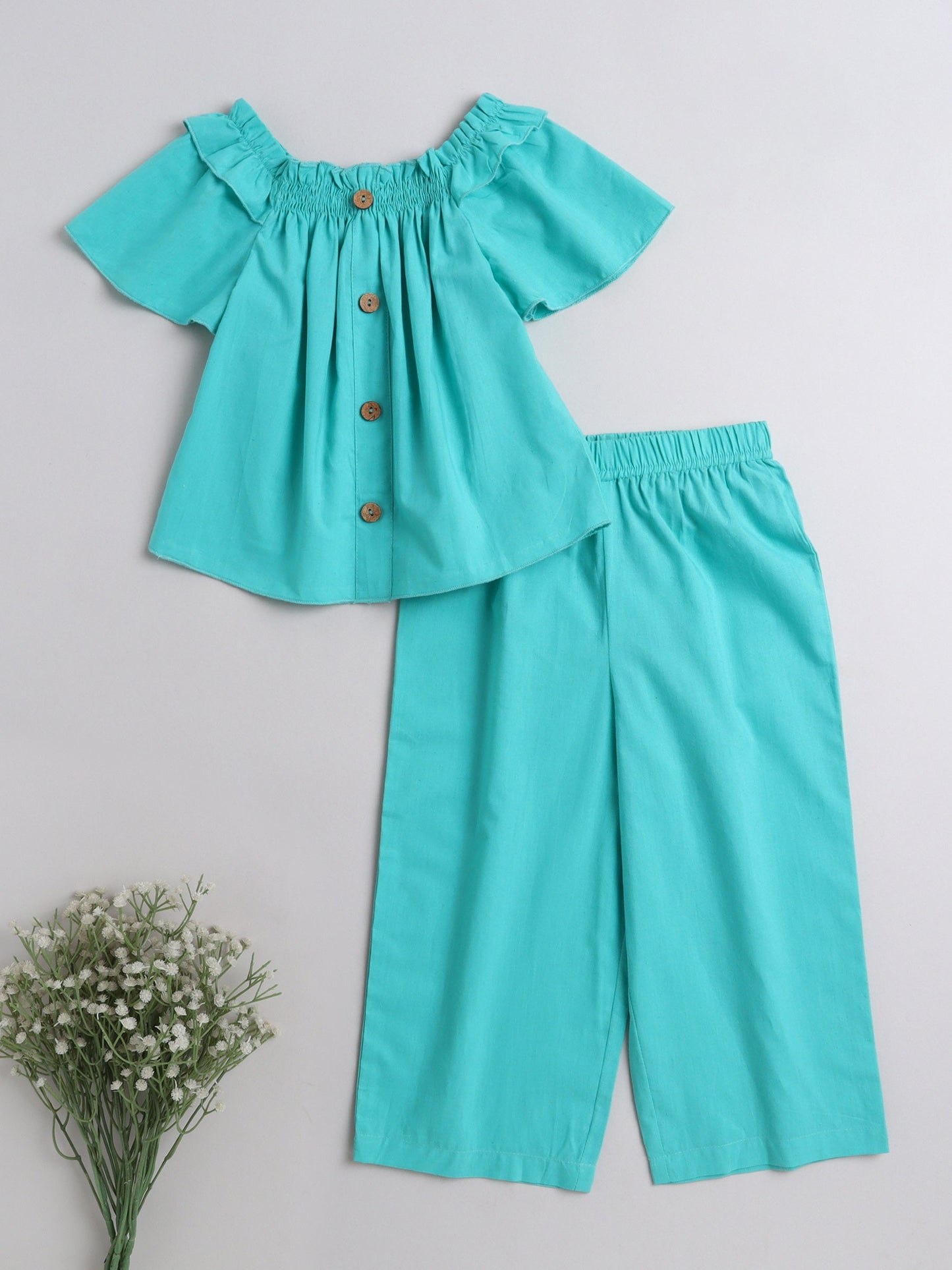 The Magic Wand Cotton Solid Short Sleeves Co ordinating Set-Green