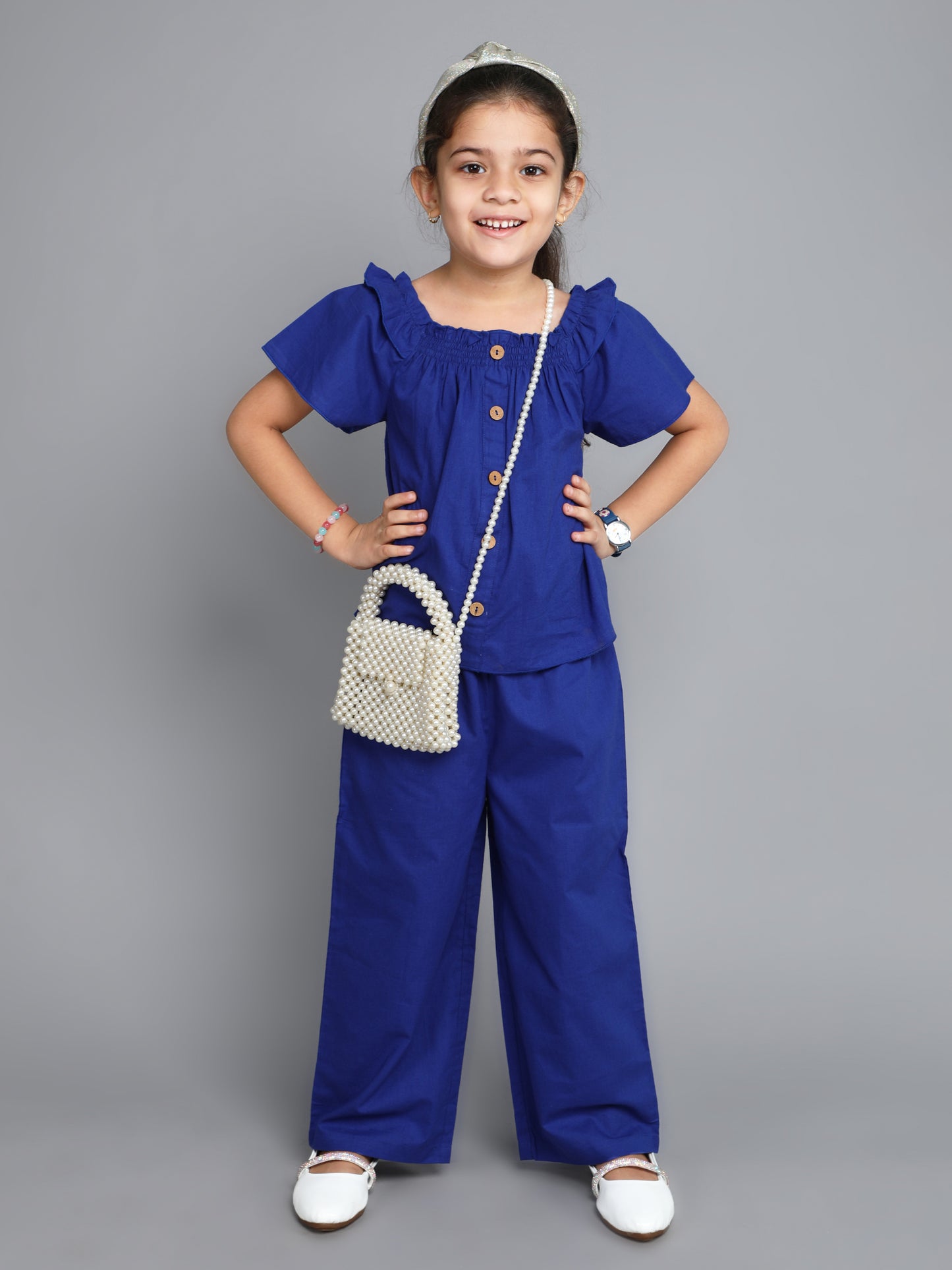 The Magic Wand Cotton Solid Short Sleeves Co ordinating Set-Blue
