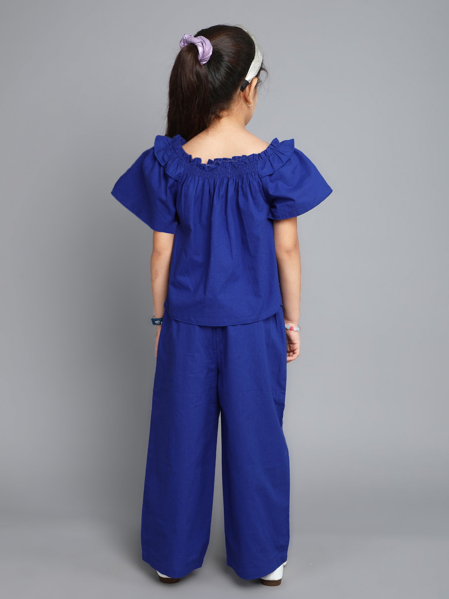 The Magic Wand Cotton Solid Short Sleeves Co ordinating Set-Blue