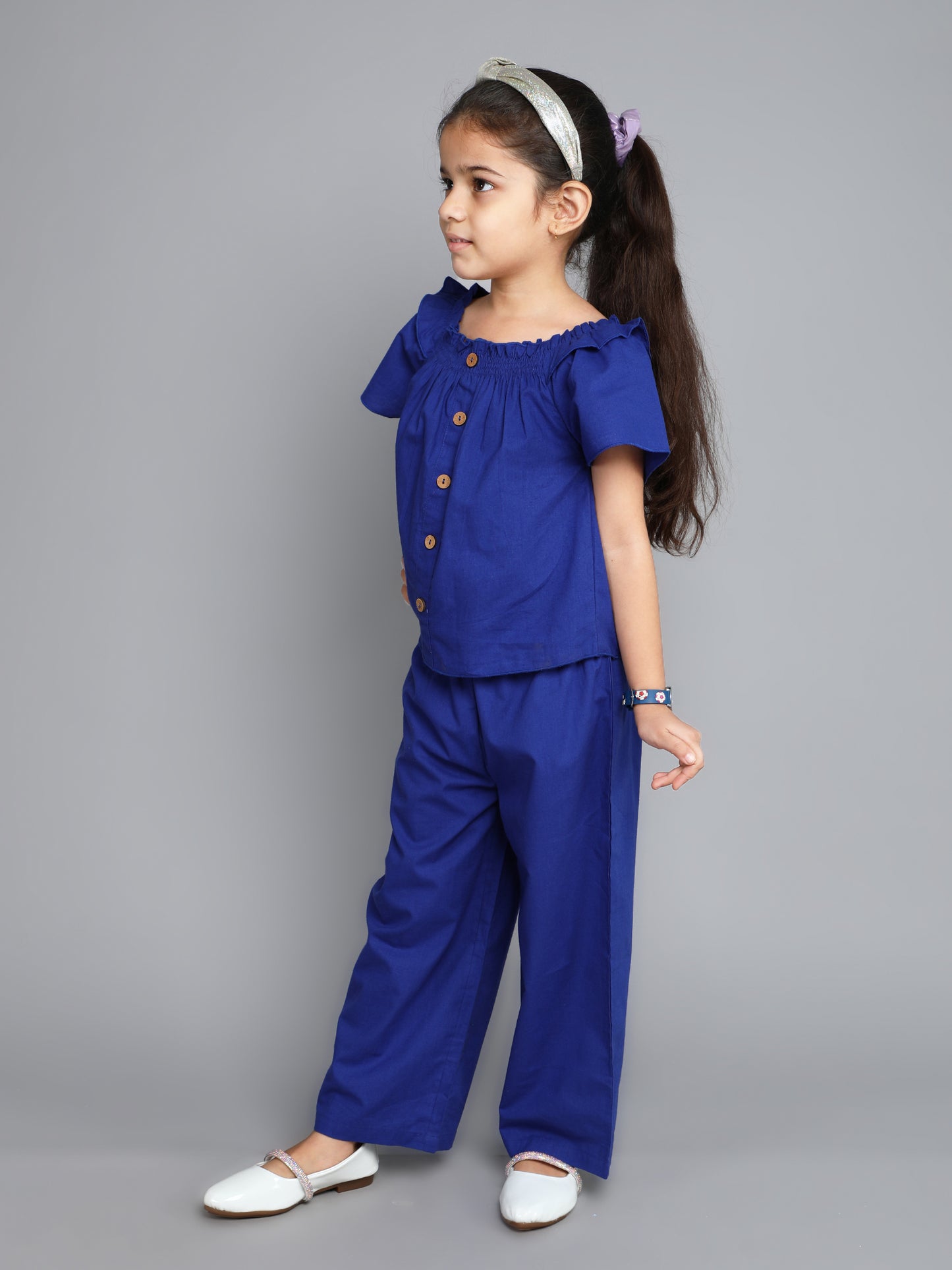 The Magic Wand Cotton Solid Short Sleeves Co ordinating Set-Blue