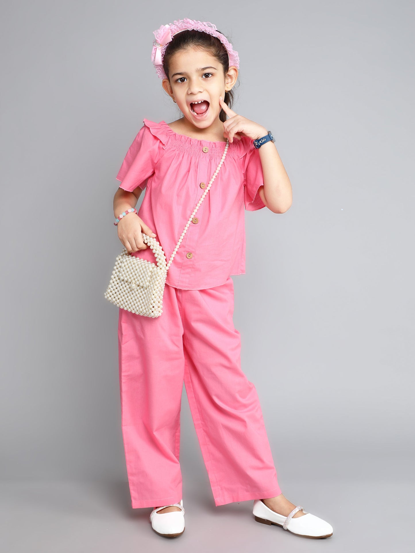 The Magic Wand Cotton Solid Short Sleeves Co ordinating Set-Pink