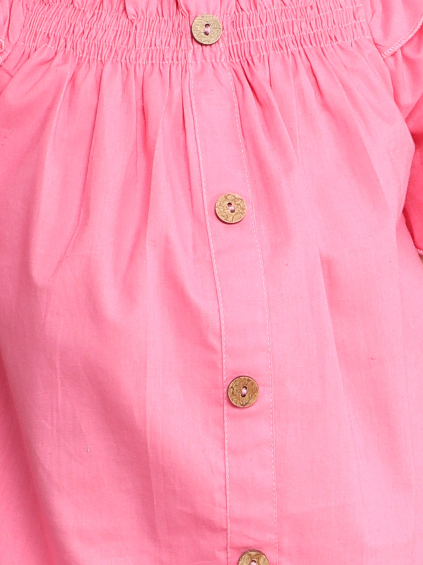 Solid Cotton Short Sleeves Top With Pants Set- Pink