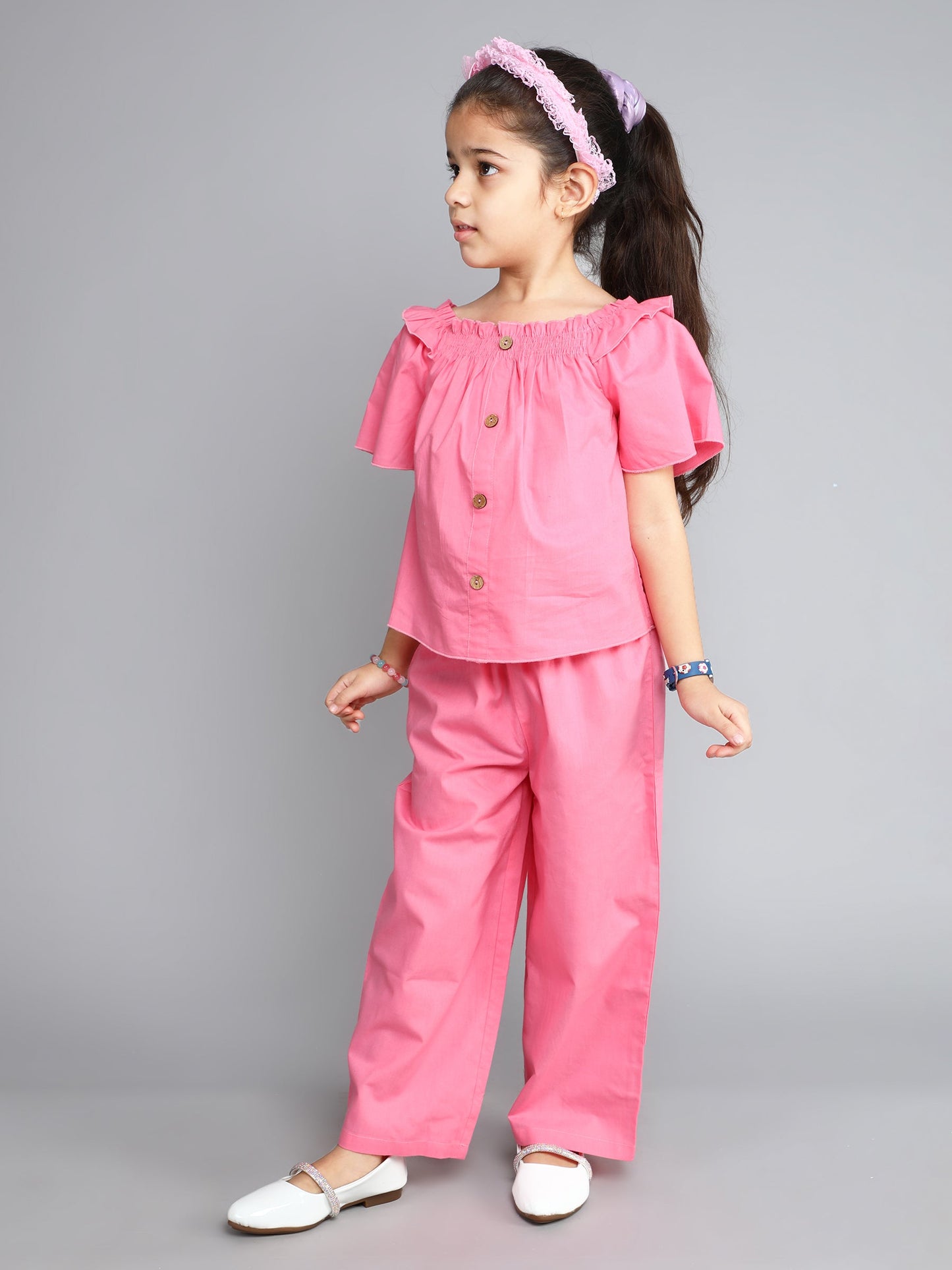 The Magic Wand Cotton Solid Short Sleeves Co ordinating Set-Pink