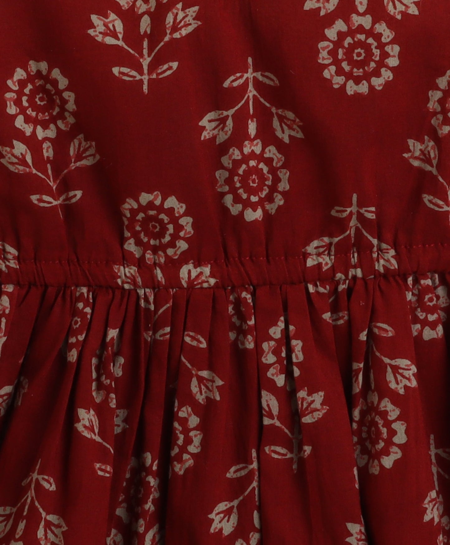 The Magic Wand Cotton Floral Printed Sleeveless Lace Embellished Dress with Detachable Dupatta- Maroon