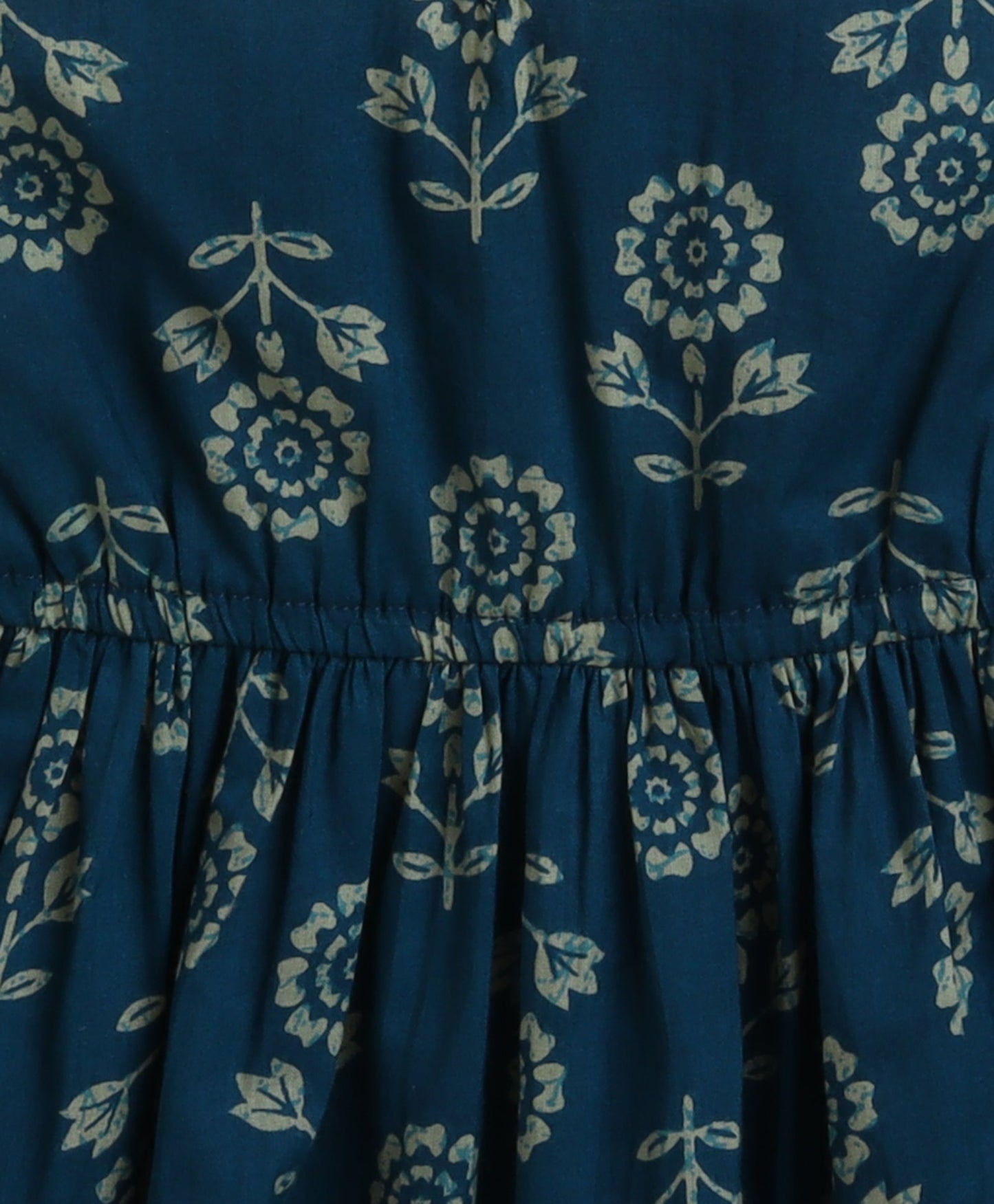 The Magic Wand Cotton Woven Floral Printed Sleeveless Lace Embellished Dress with Detachable Dupatta-Teal Blue