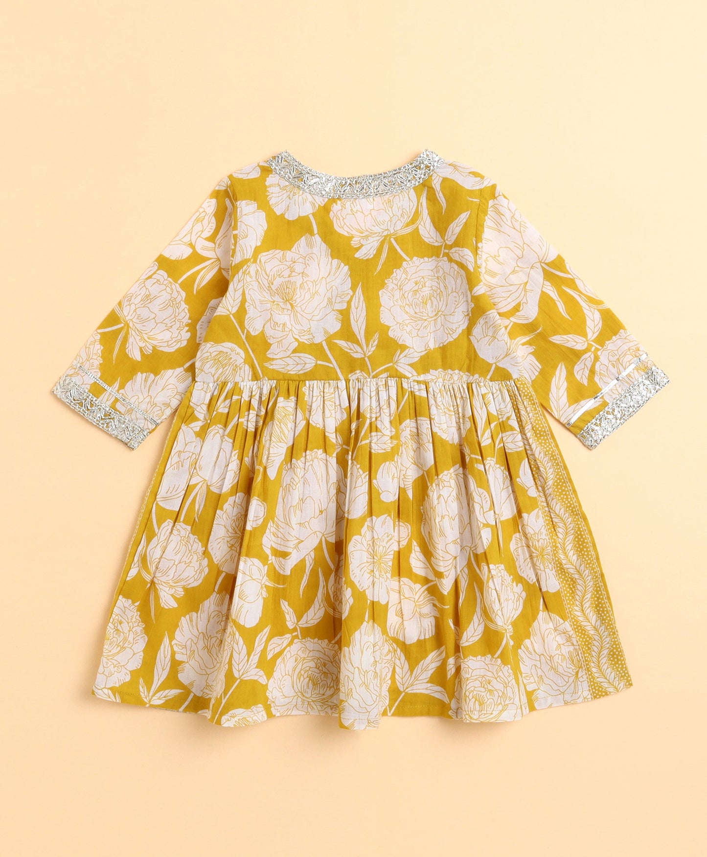 The Magic Wand Cotton Woven Floral Printed Three Fouth Sleeves Lace Embellished Kurta and Sharara With Dupatta Set - Yellow