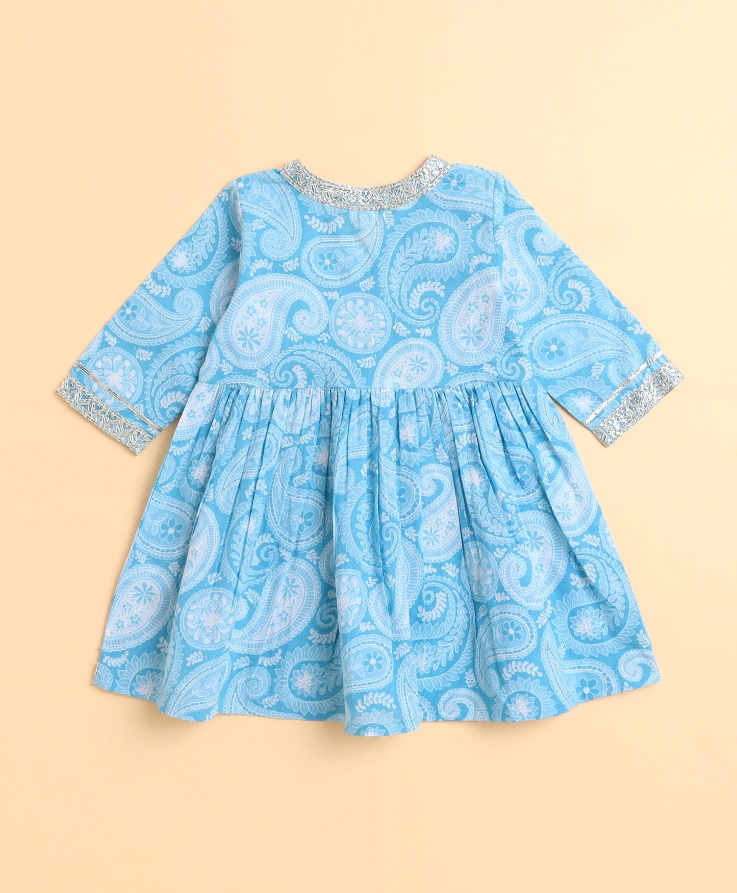The Magic Wand Cotton Woven Floral Printed Three Fouth Sleeves Lace Embellished Kurta and Sharara Set - Blue